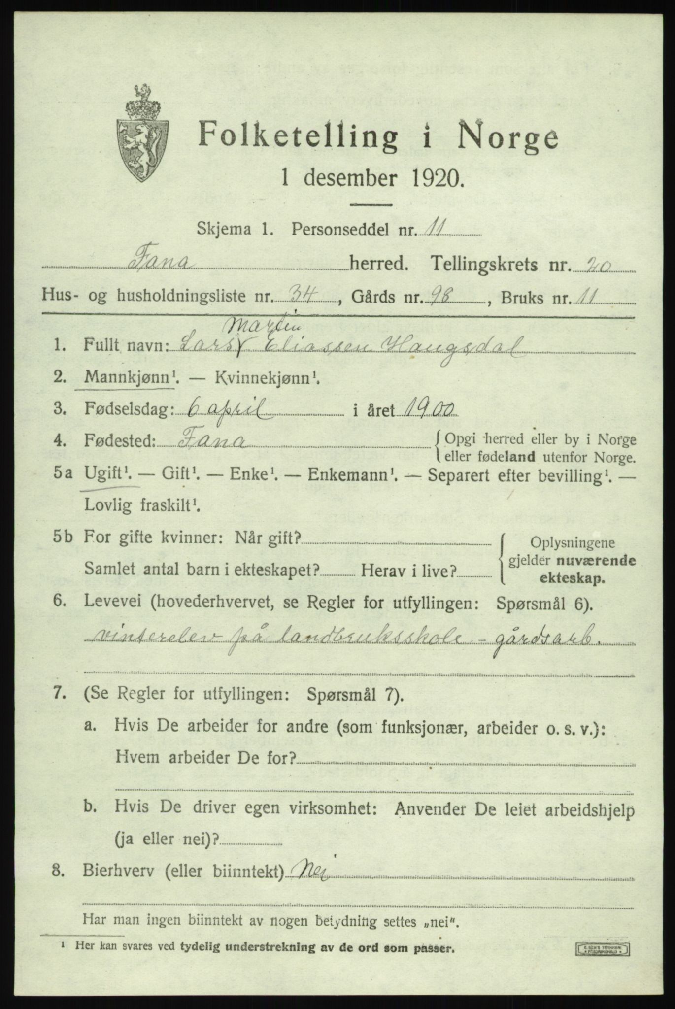 SAB, 1920 census for Fana, 1920, p. 24467