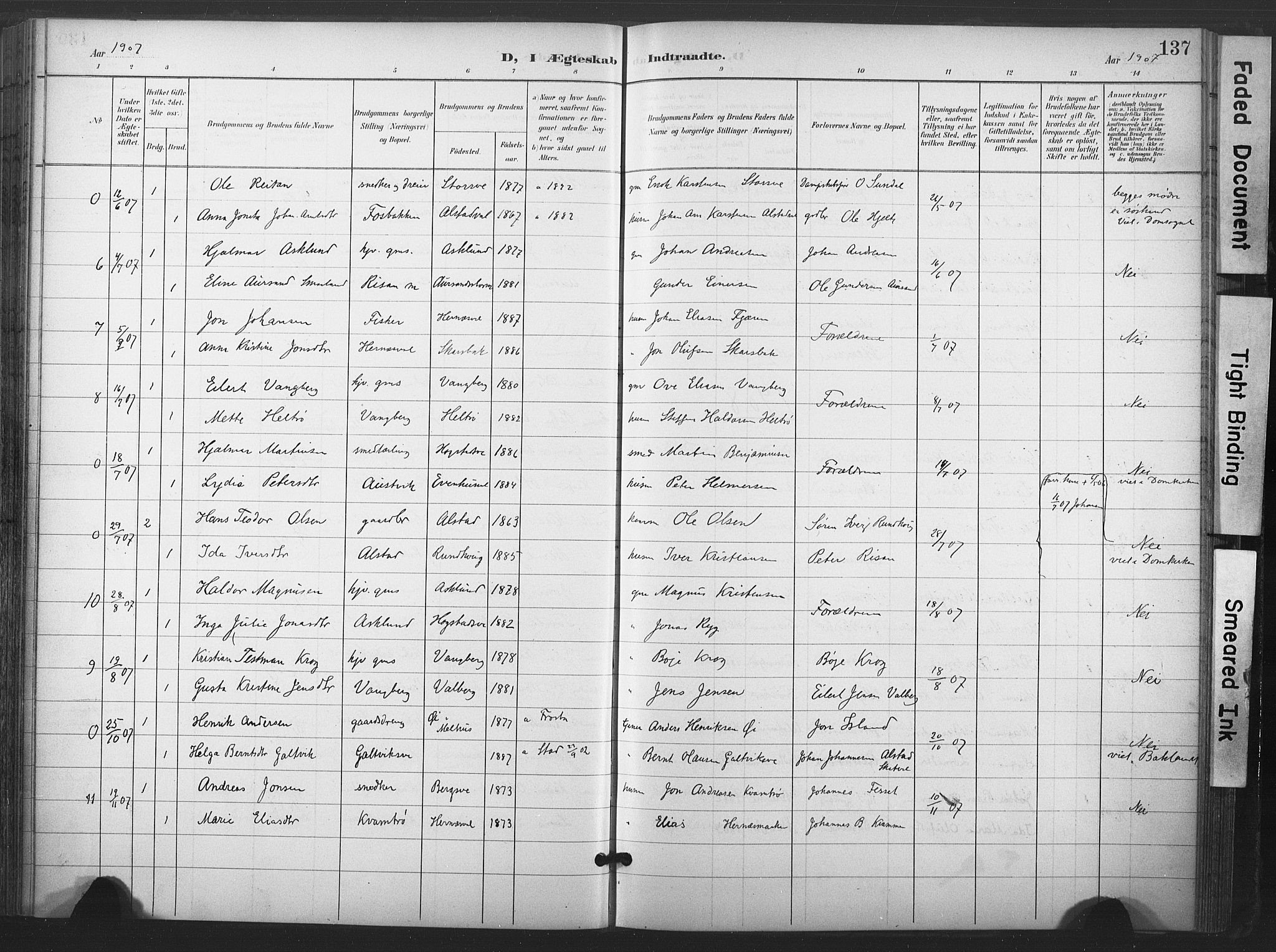 Ministerialprotokoller, klokkerbøker og fødselsregistre - Nord-Trøndelag, SAT/A-1458/713/L0122: Parish register (official) no. 713A11, 1899-1910, p. 137