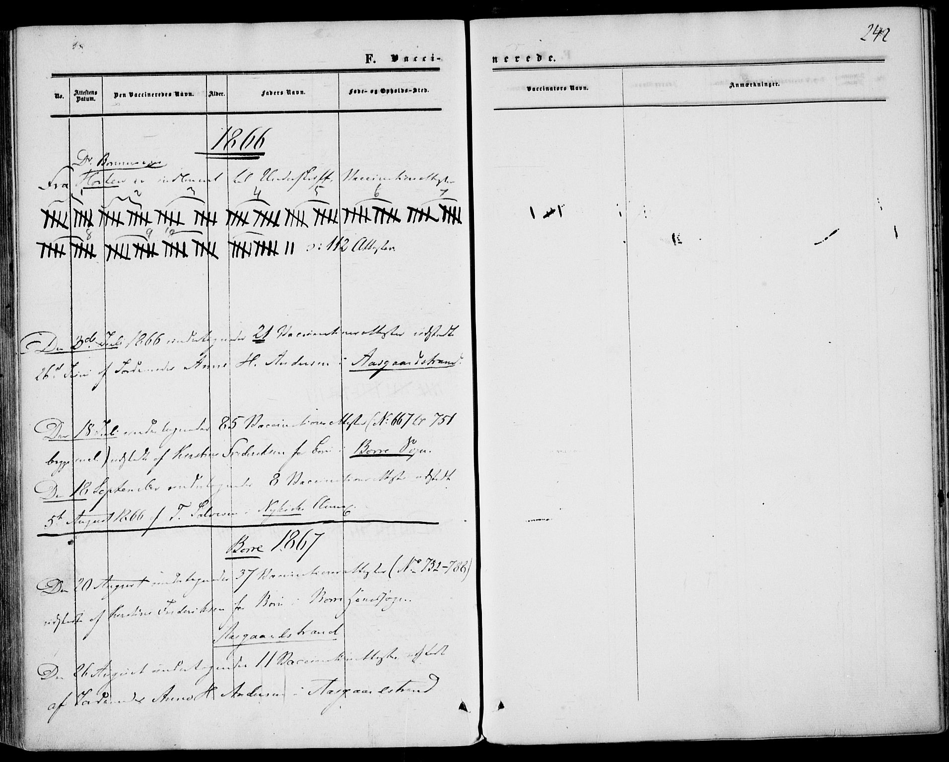 Borre kirkebøker, SAKO/A-338/F/Fa/L0007: Parish register (official) no. I 7, 1862-1867, p. 242