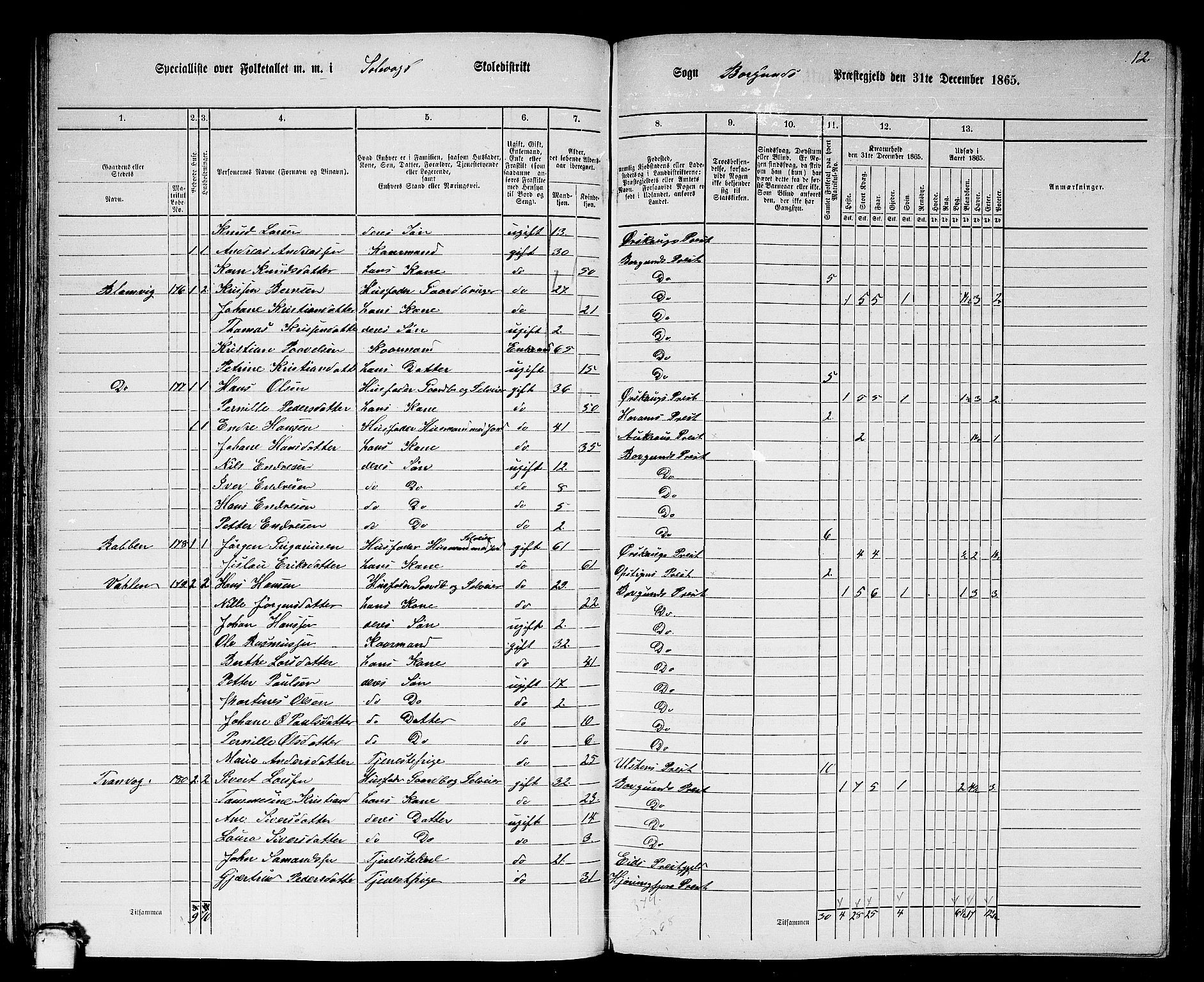 RA, 1865 census for Borgund, 1865, p. 94