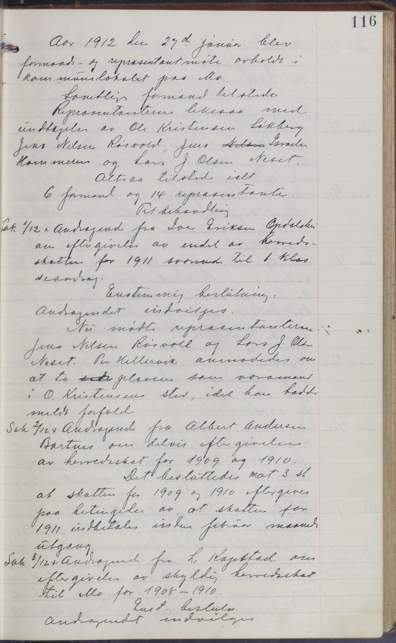 Mo kommune. Formannskapet, AIN/K-18031.150/A/Aa/L0005: Møtebok, 1909-1915, p. 116