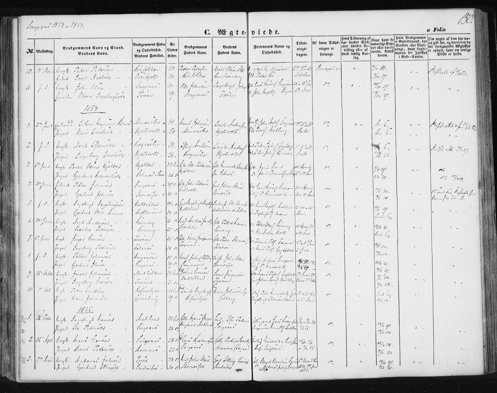 Ministerialprotokoller, klokkerbøker og fødselsregistre - Sør-Trøndelag, SAT/A-1456/685/L0964: Parish register (official) no. 685A06 /2, 1846-1859, p. 150