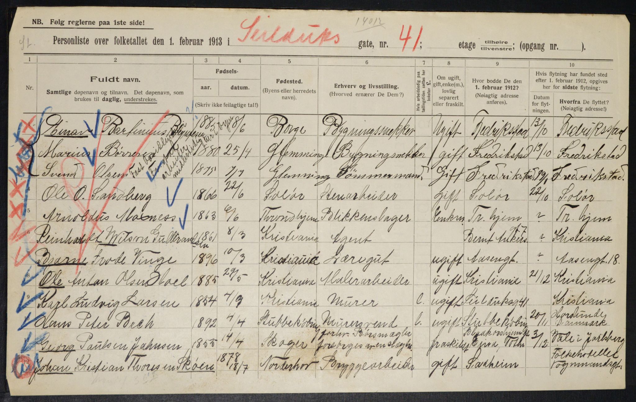 OBA, Municipal Census 1913 for Kristiania, 1913, p. 94595