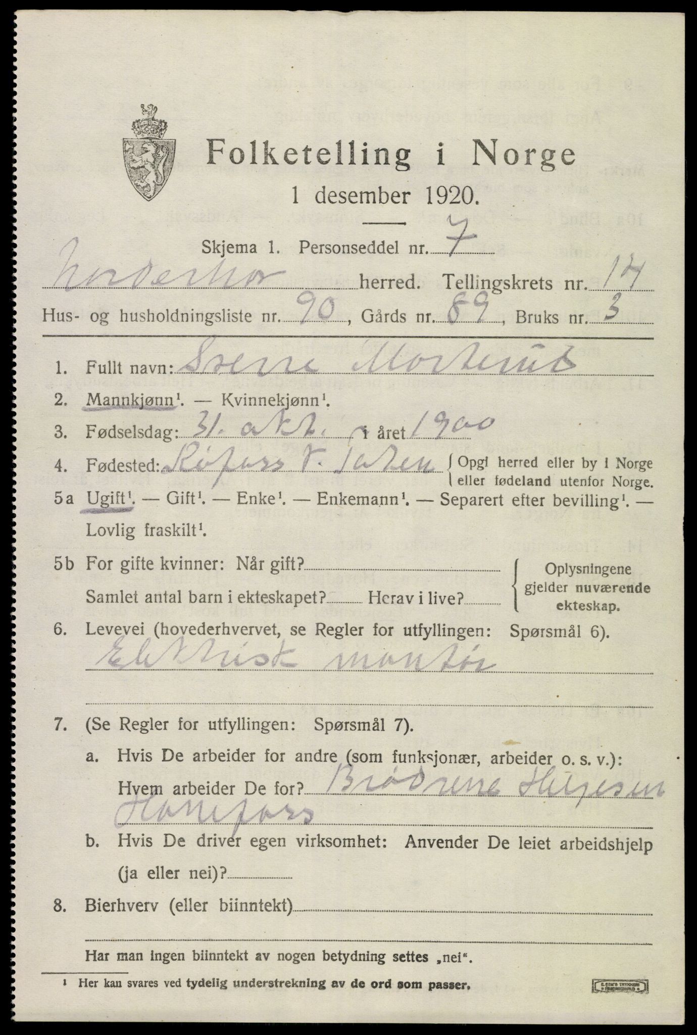 SAKO, 1920 census for Norderhov, 1920, p. 16174