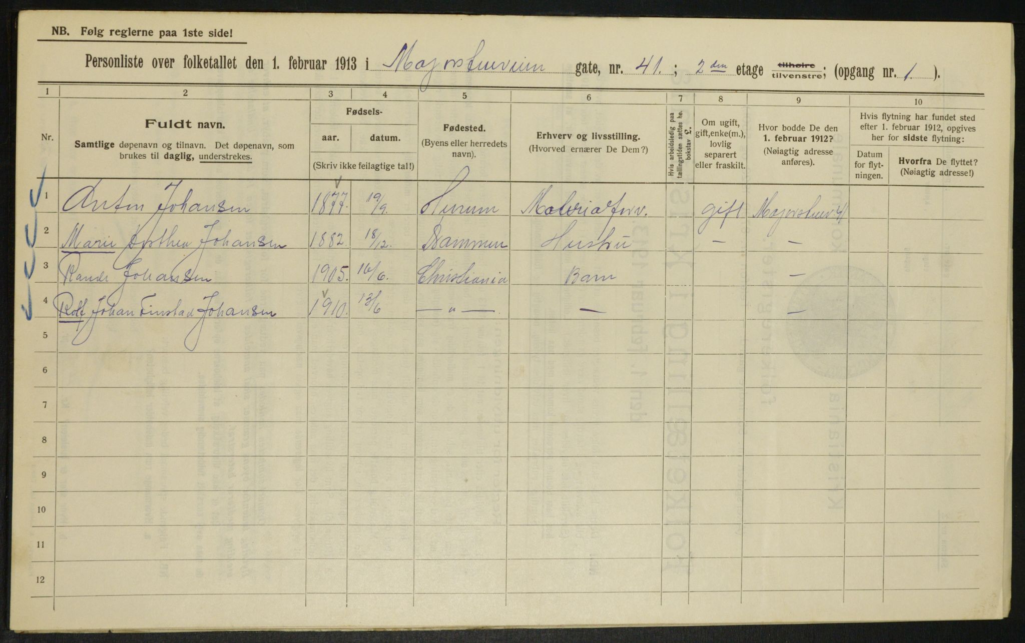 OBA, Municipal Census 1913 for Kristiania, 1913, p. 59824