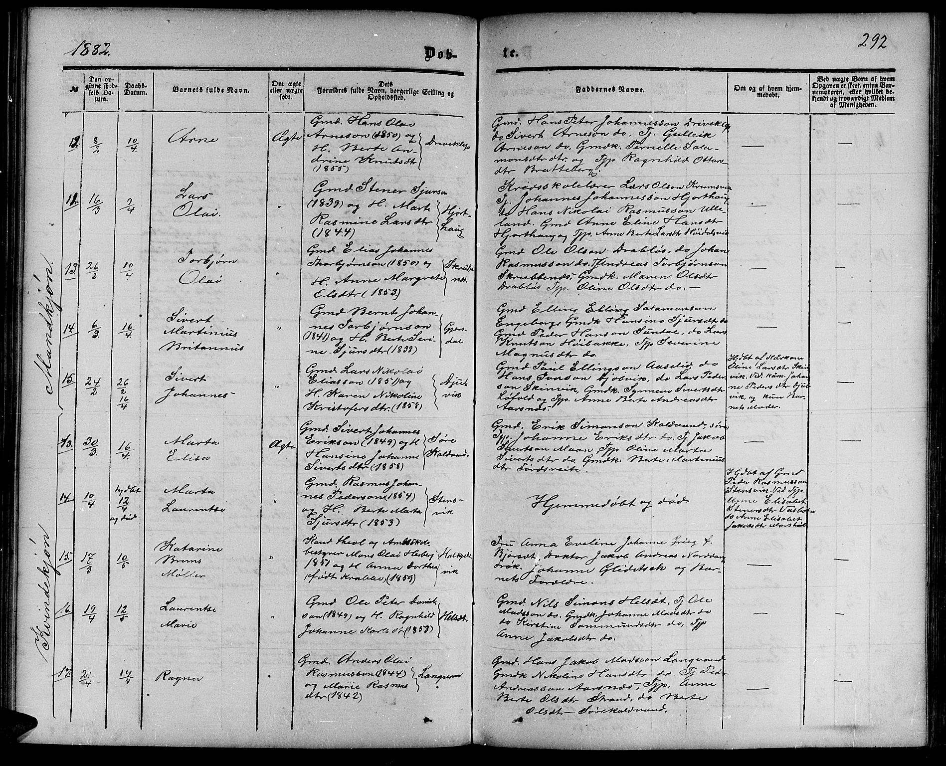 Ministerialprotokoller, klokkerbøker og fødselsregistre - Møre og Romsdal, AV/SAT-A-1454/511/L0157: Parish register (copy) no. 511C03, 1864-1884, p. 292