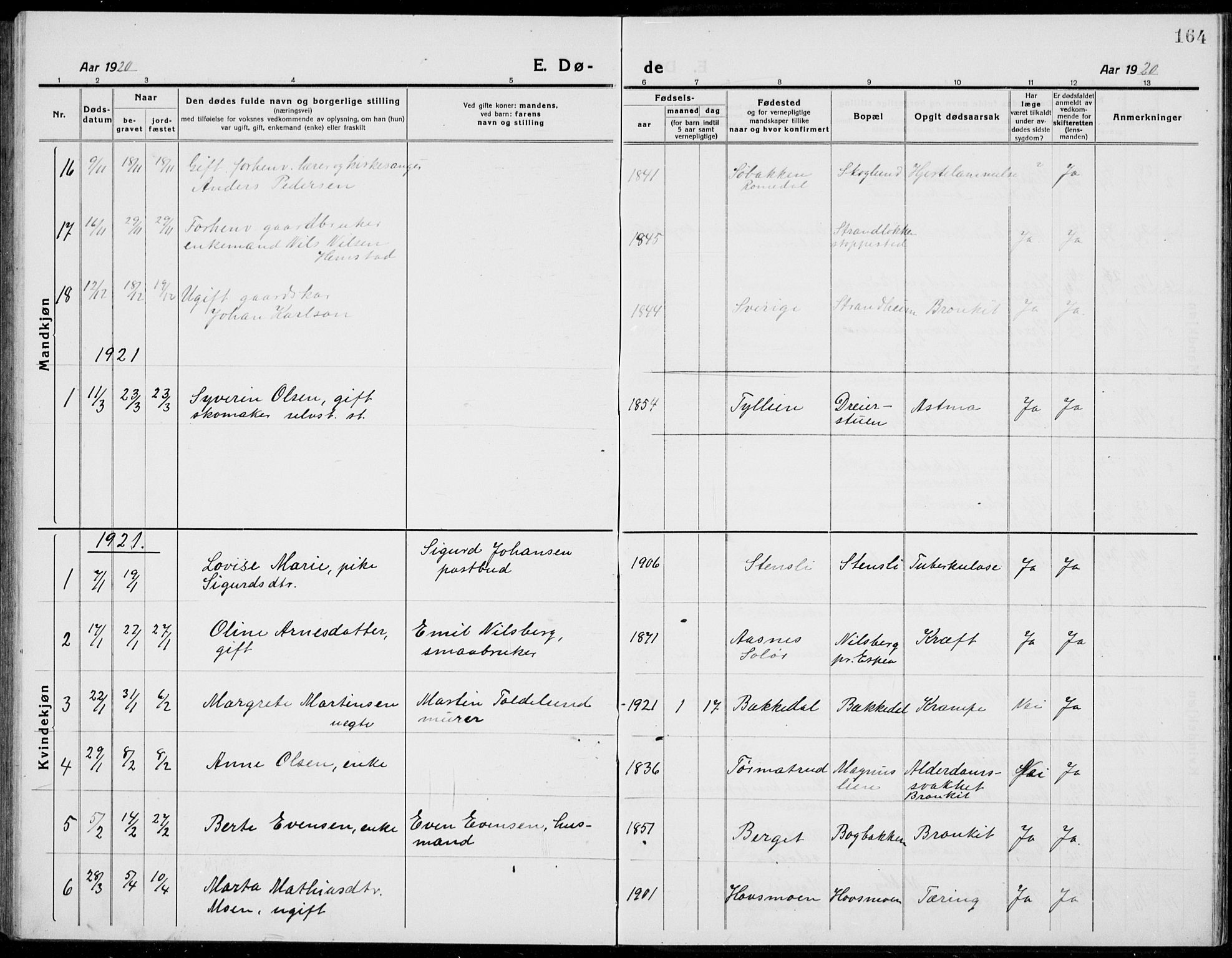 Stange prestekontor, SAH/PREST-002/L/L0017: Parish register (copy) no. 17, 1918-1936, p. 164