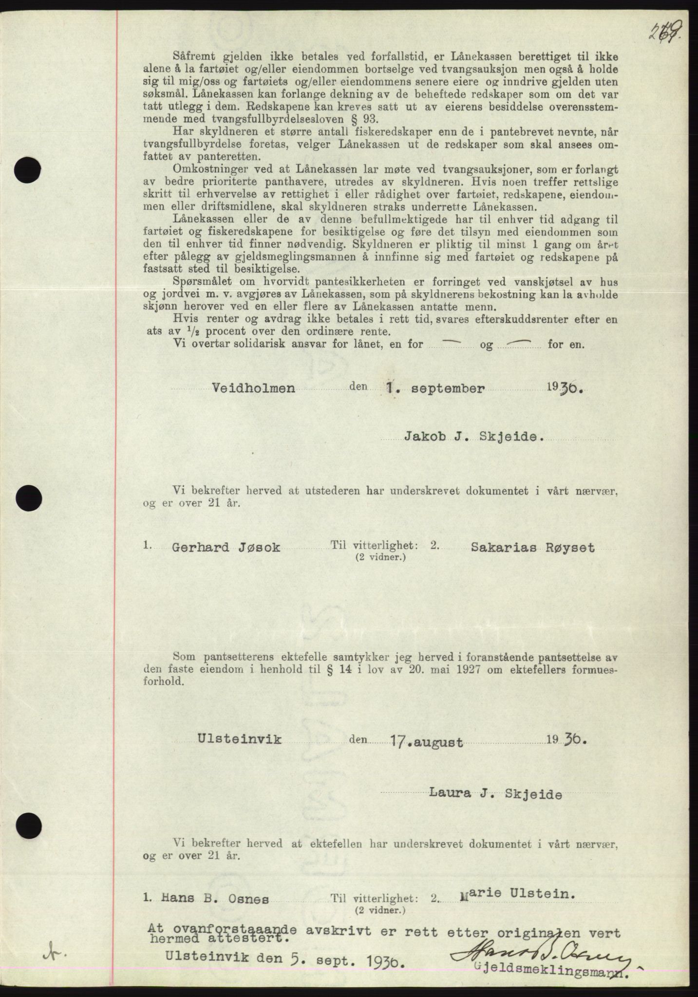 Søre Sunnmøre sorenskriveri, AV/SAT-A-4122/1/2/2C/L0061: Mortgage book no. 55, 1936-1936, Diary no: : 1253/1936