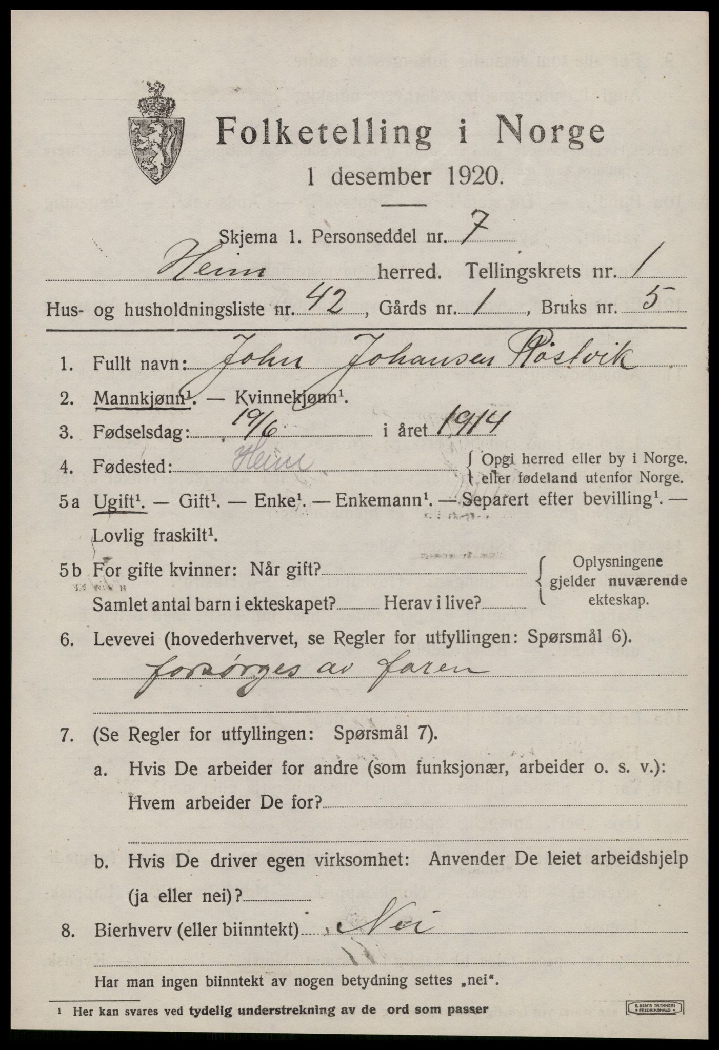 SAT, 1920 census for Heim, 1920, p. 1043