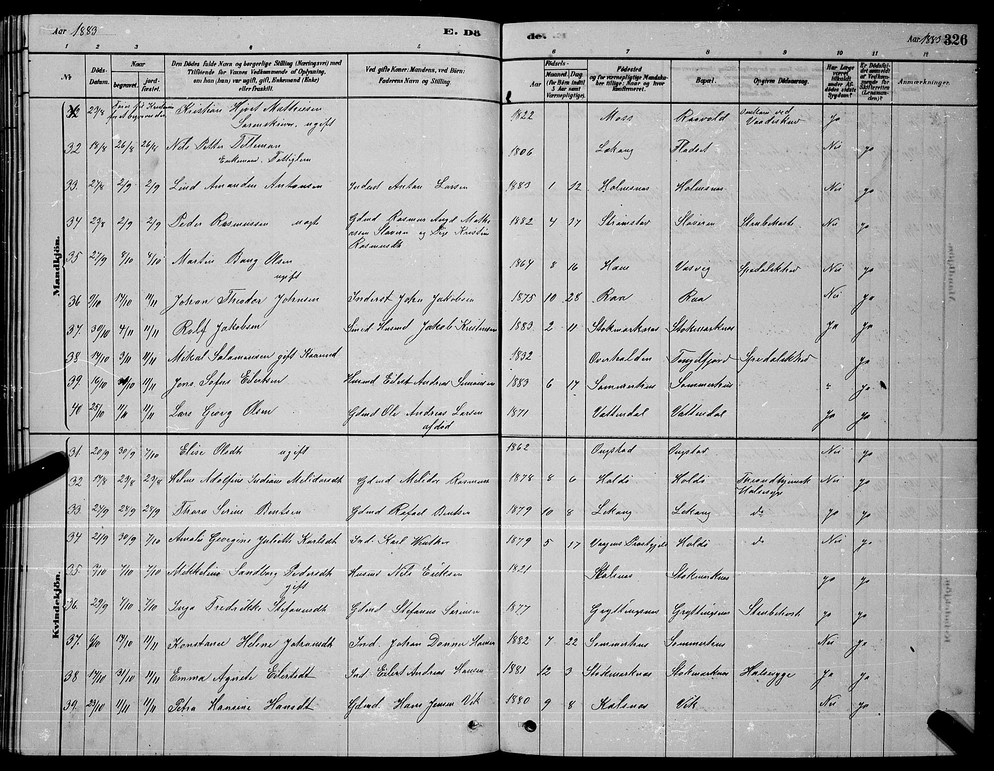 Ministerialprotokoller, klokkerbøker og fødselsregistre - Nordland, AV/SAT-A-1459/888/L1267: Parish register (copy) no. 888C05, 1878-1890, p. 326