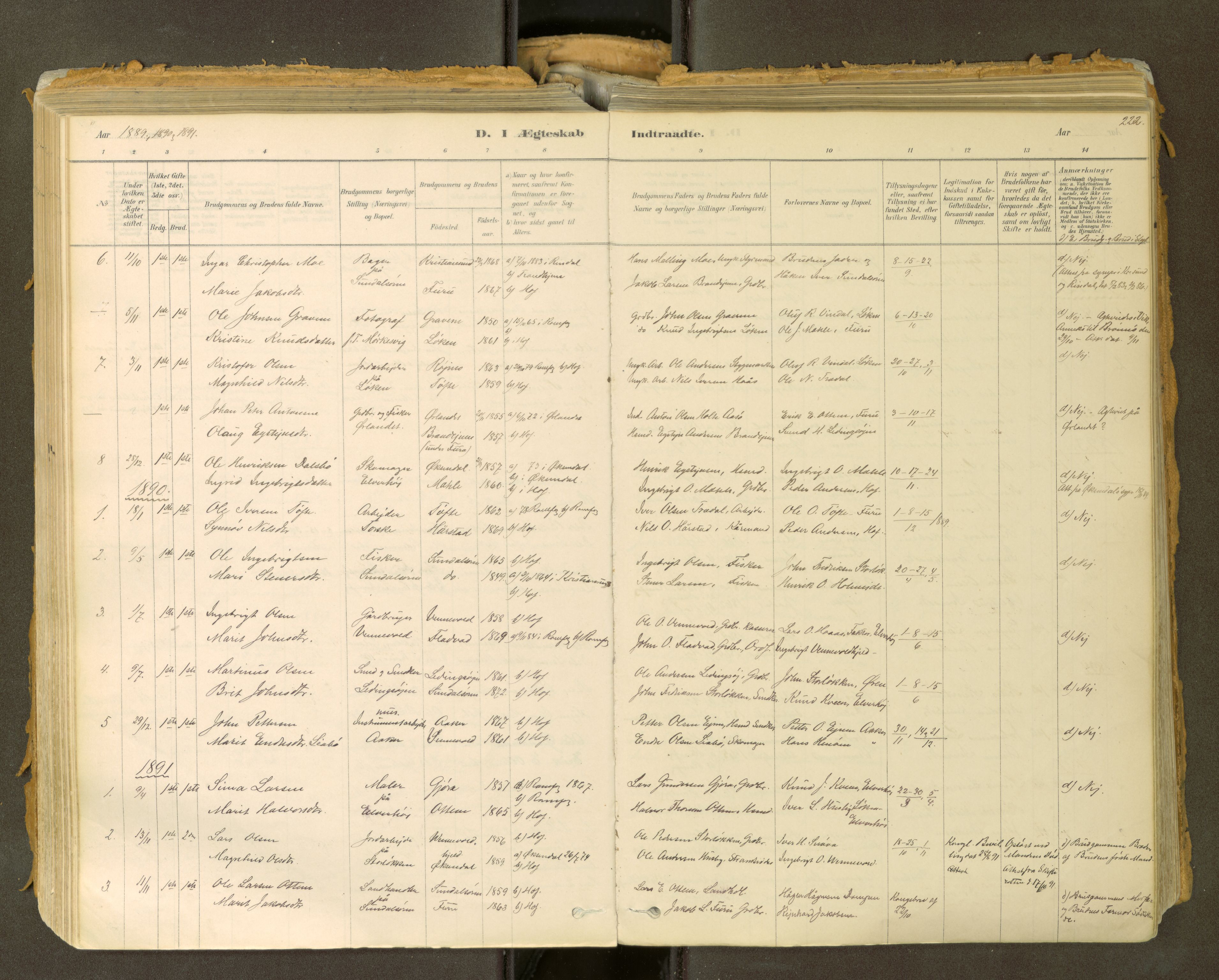 Sunndal sokneprestkontor, SAT/A-1085/1/I/I1/I1a: Parish register (official) no. 2, 1877-1914, p. 222