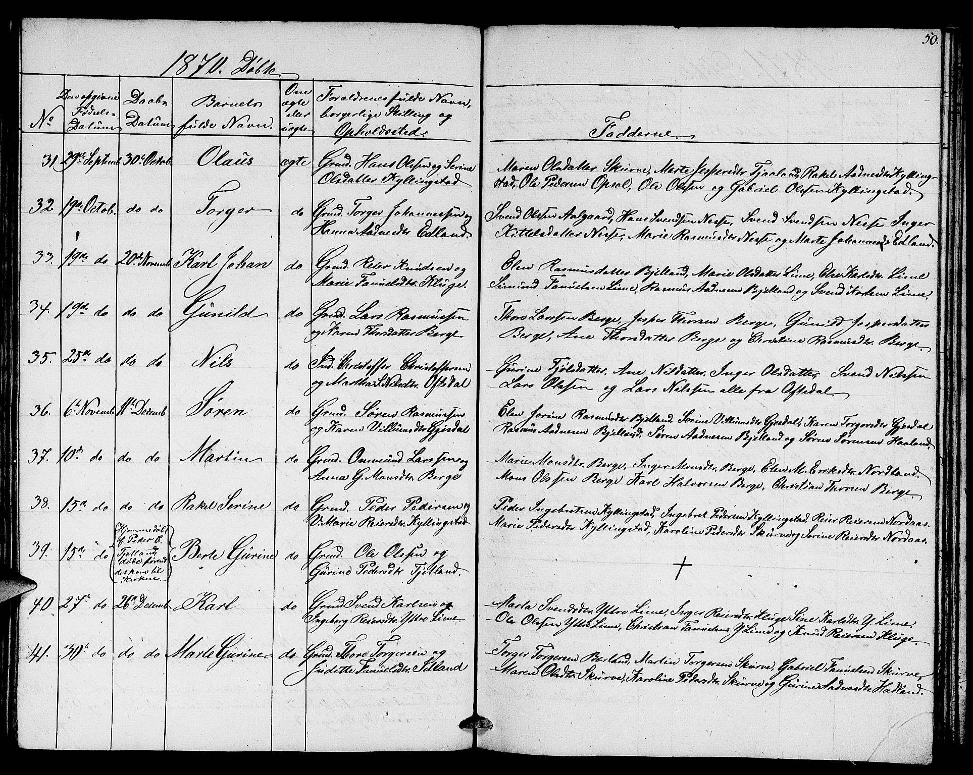 Lye sokneprestkontor, AV/SAST-A-101794/001/30BB/L0003: Parish register (copy) no. B 3, 1852-1874, p. 50