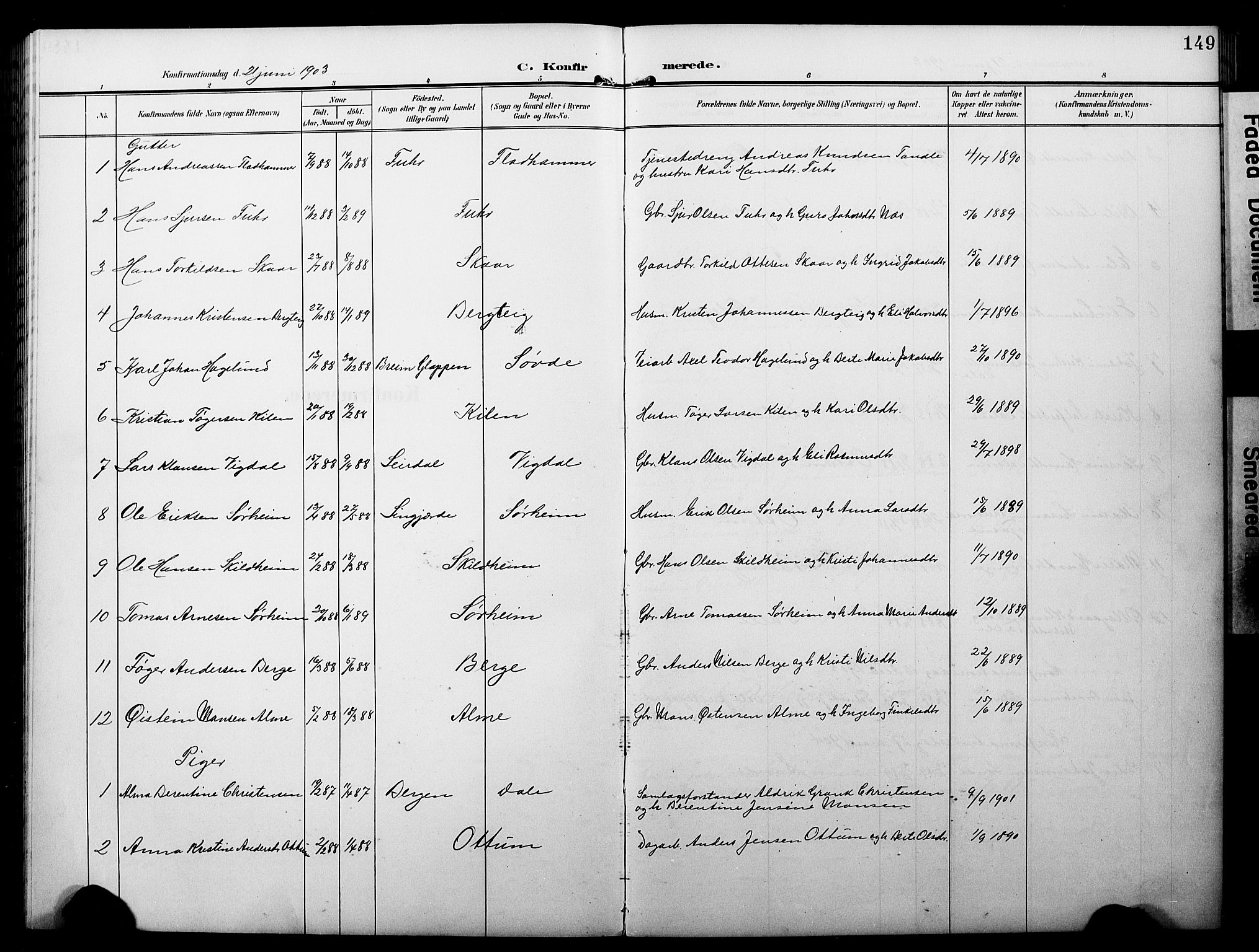 Luster sokneprestembete, AV/SAB-A-81101/H/Hab/Haba/L0001: Parish register (copy) no. A 1, 1903-1930, p. 149