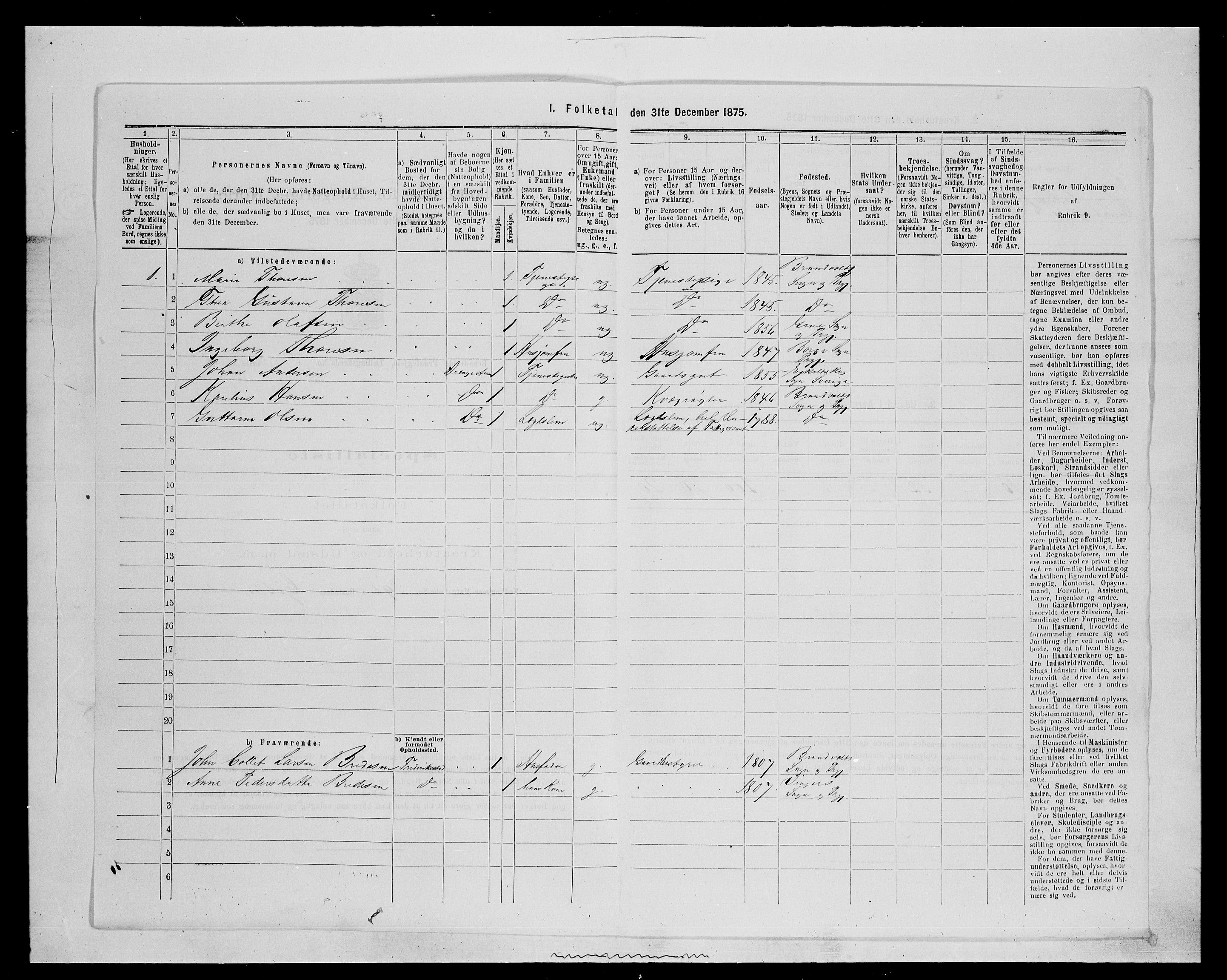 SAH, 1875 census for 0422P Brandval, 1875, p. 411