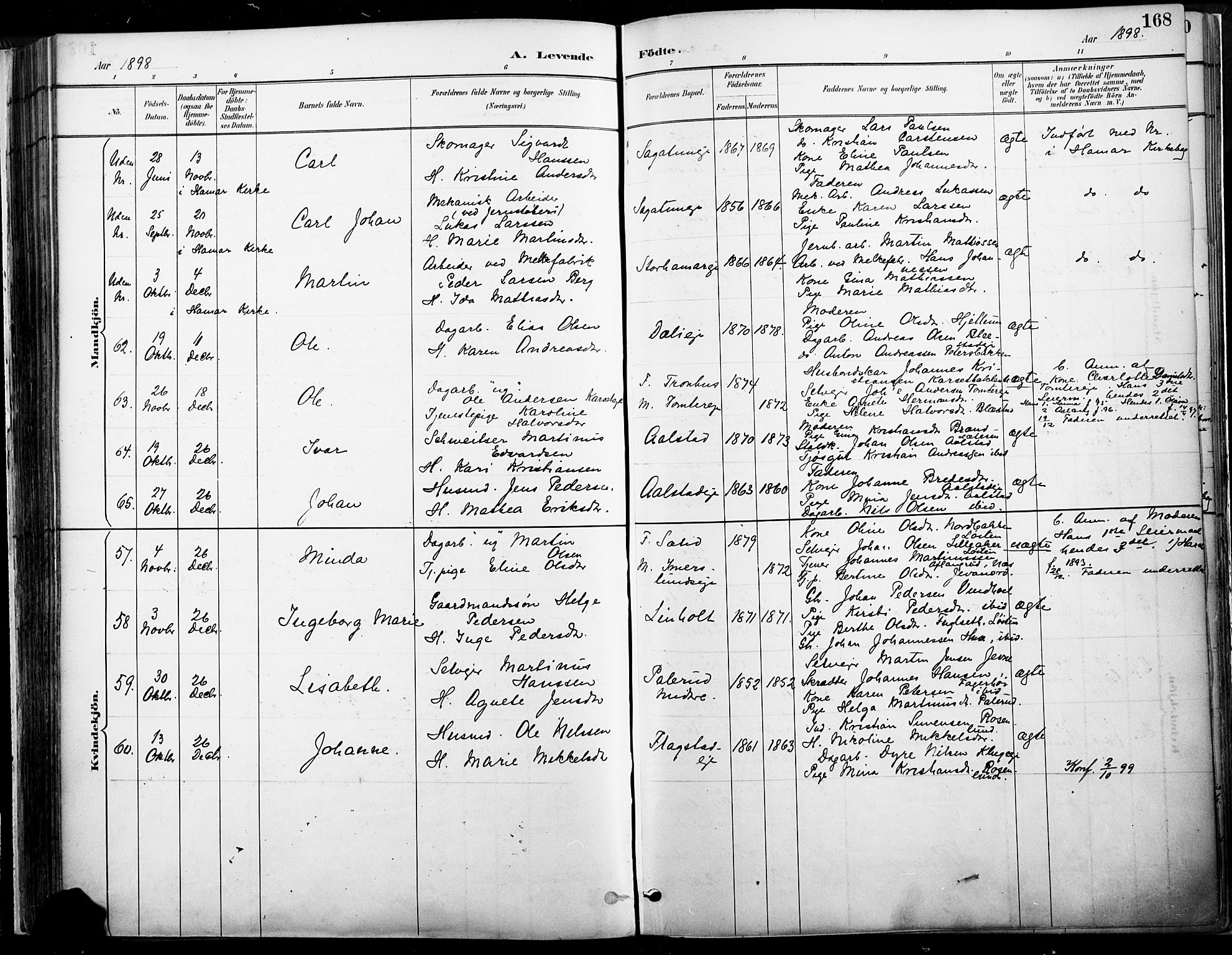 Vang prestekontor, Hedmark, SAH/PREST-008/H/Ha/Haa/L0019A: Parish register (official) no. 19, 1886-1900, p. 168