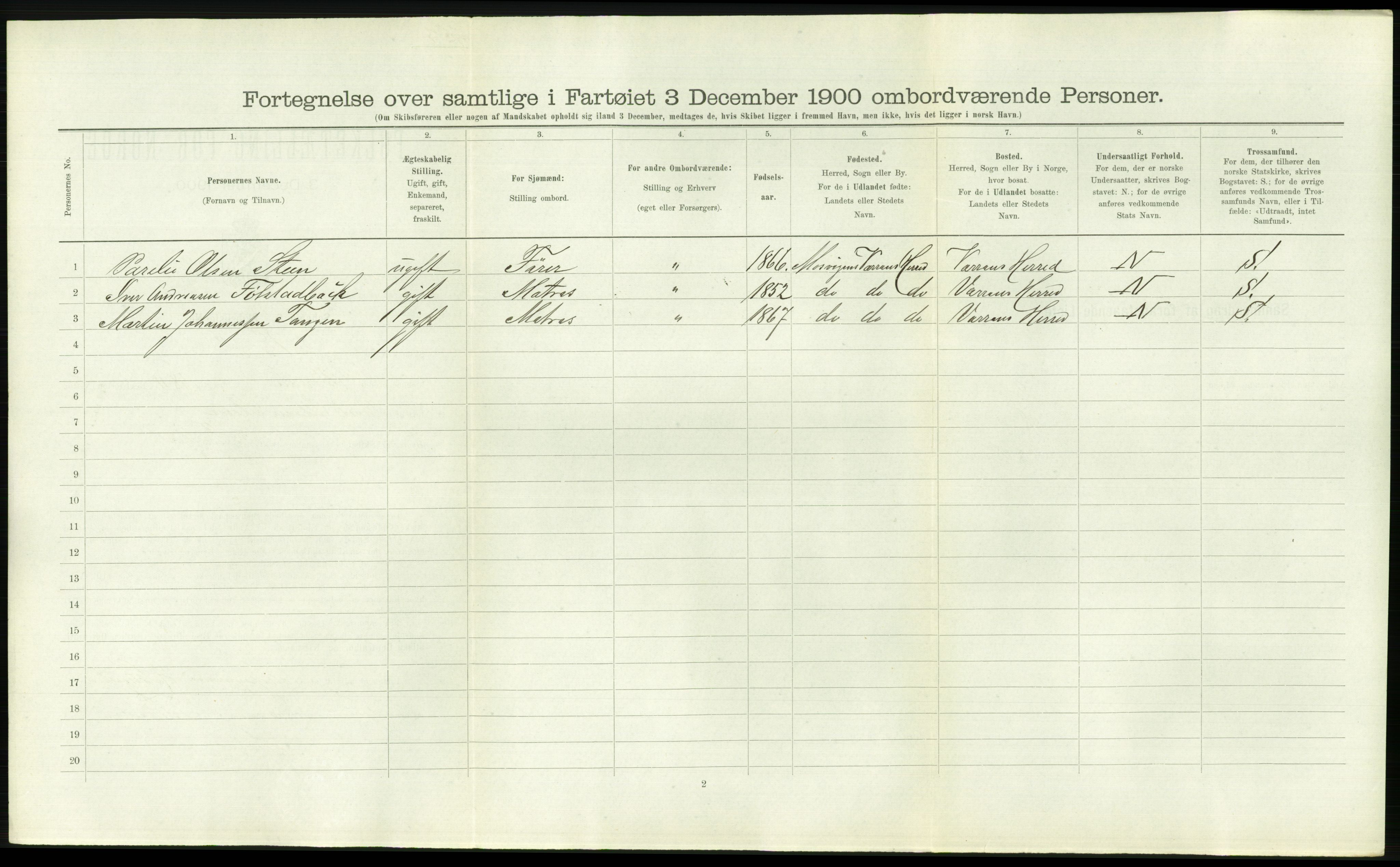 RA, 1900 Census - ship lists from ships in Norwegian harbours, harbours abroad and at sea, 1900, p. 2546