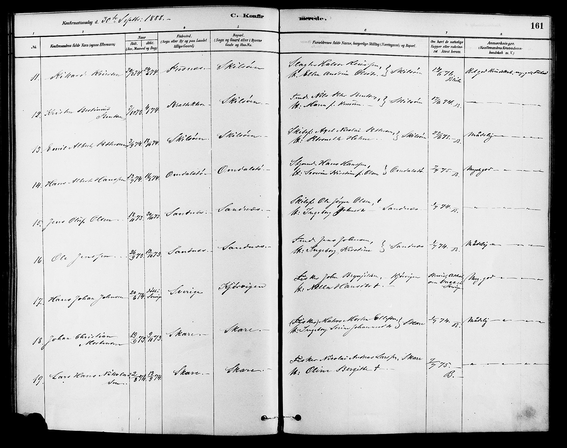 Tromøy sokneprestkontor, AV/SAK-1111-0041/F/Fa/L0009: Parish register (official) no. A 9, 1878-1896, p. 161