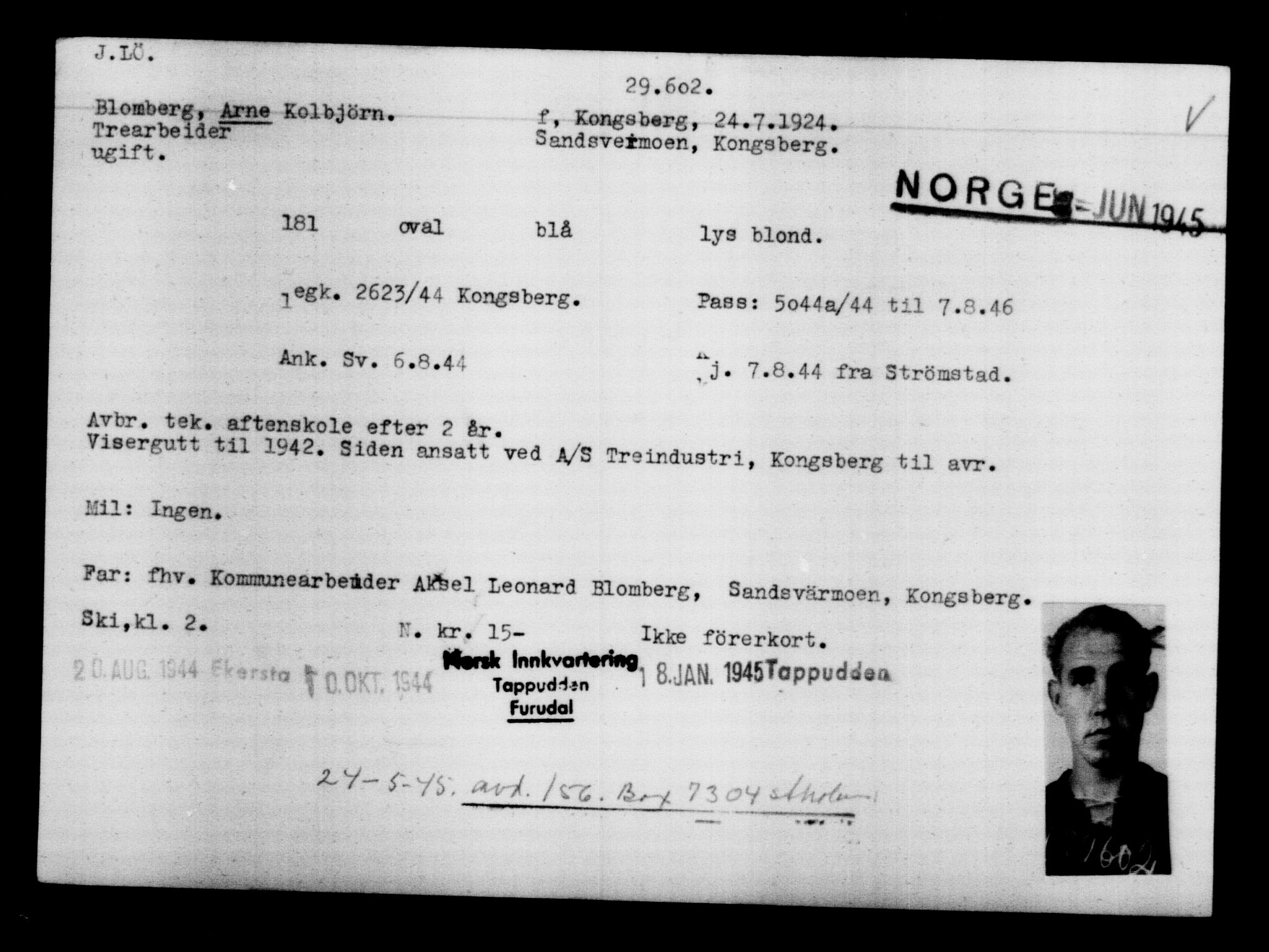 Utenriksstasjonene, Legasjonen i Stockholm, Flyktningkontoret, AV/RA-S-6753/V/Va/L0012: Kjesäterkartoteket, flyktninger med registreringsnr. 28300-31566, 1940-1945, p. 1429