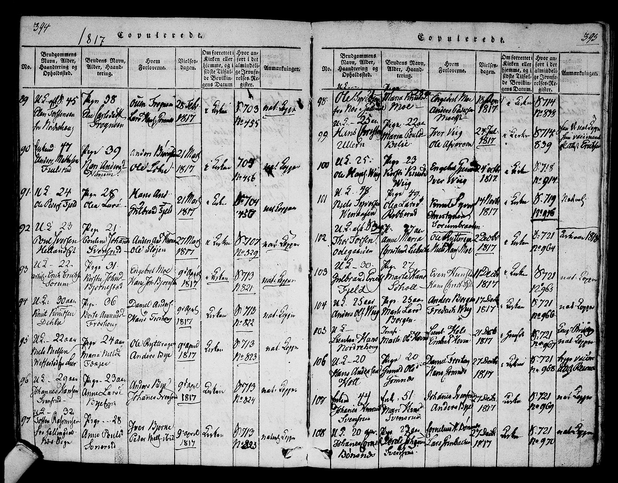 Hole kirkebøker, SAKO/A-228/F/Fa/L0004: Parish register (official) no. I 4, 1814-1833, p. 394-395