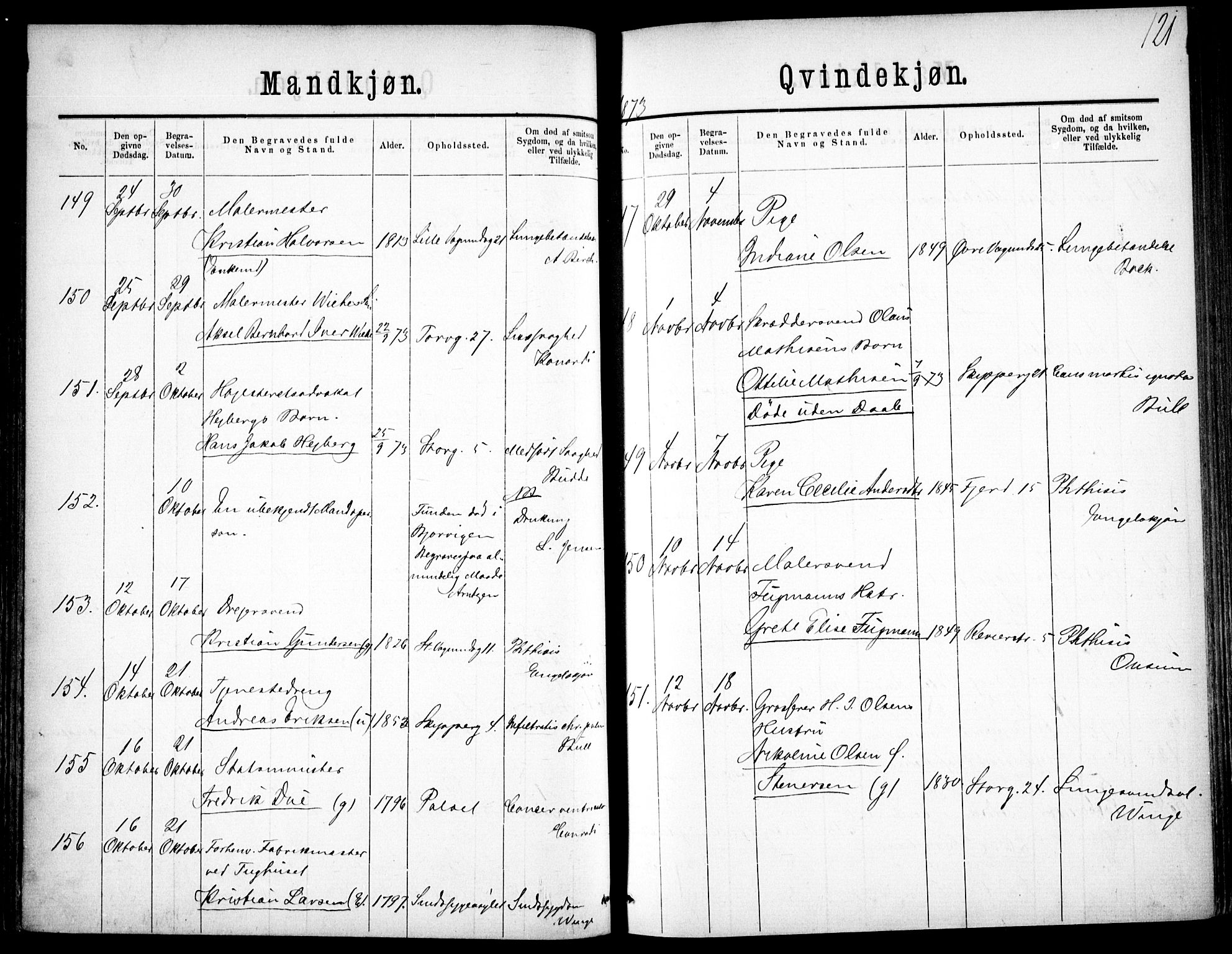 Oslo domkirke Kirkebøker, SAO/A-10752/F/Fa/L0026: Parish register (official) no. 26, 1867-1884, p. 121