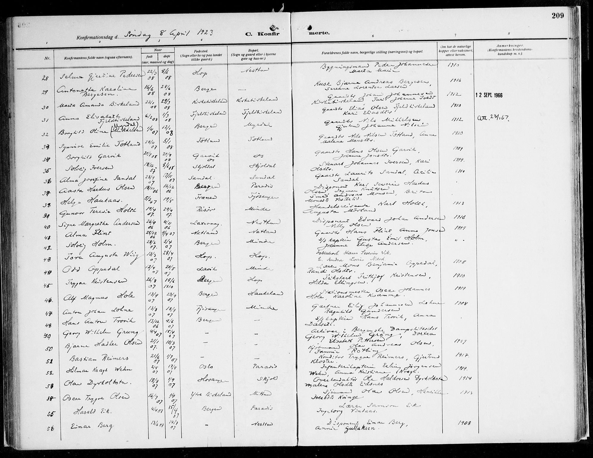 Fana Sokneprestembete, AV/SAB-A-75101/H/Haa/Haaj/L0001: Parish register (official) no. J 1, 1921-1935, p. 209