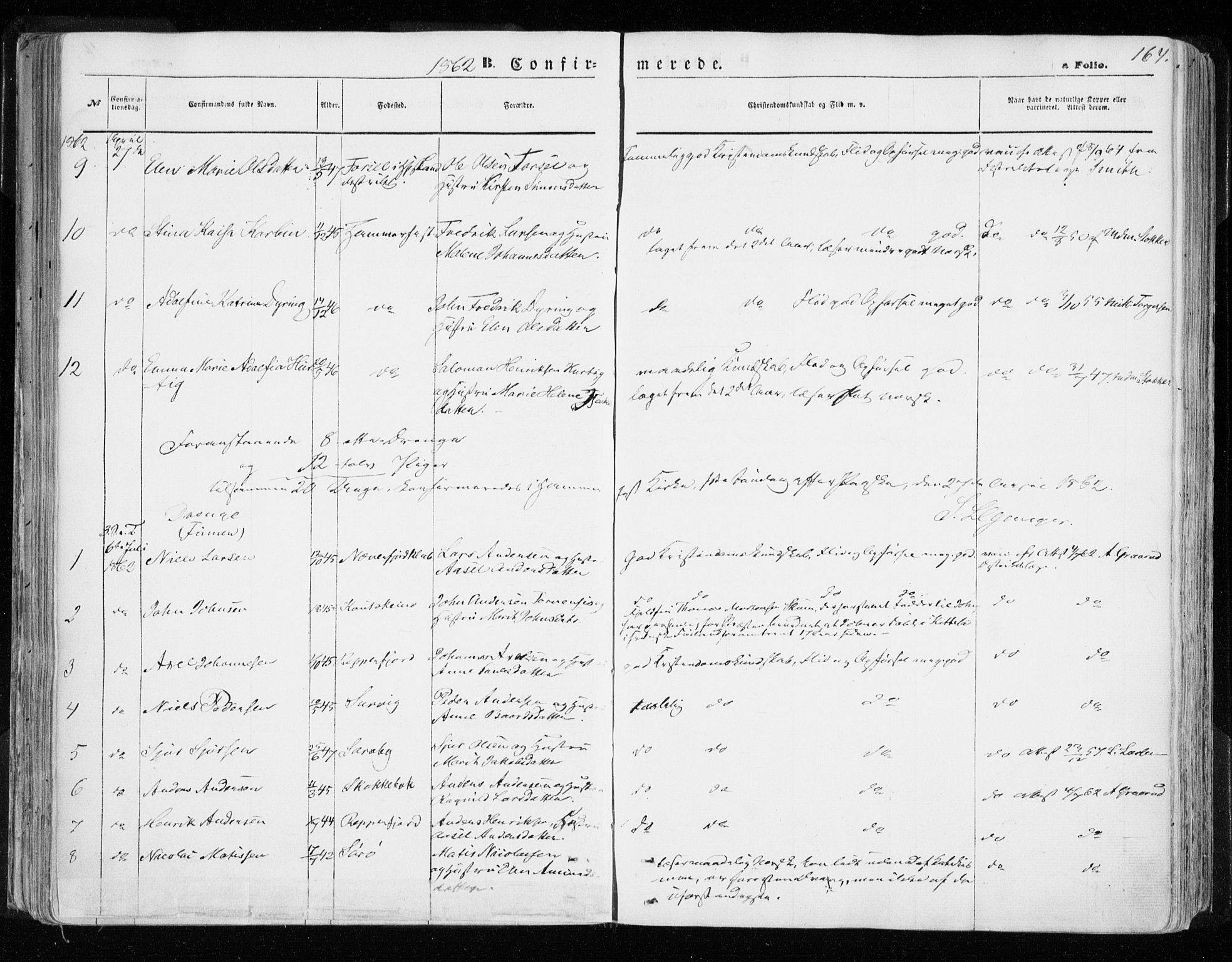 Hammerfest sokneprestkontor, AV/SATØ-S-1347/H/Ha/L0005.kirke: Parish register (official) no. 5, 1857-1869, p. 164