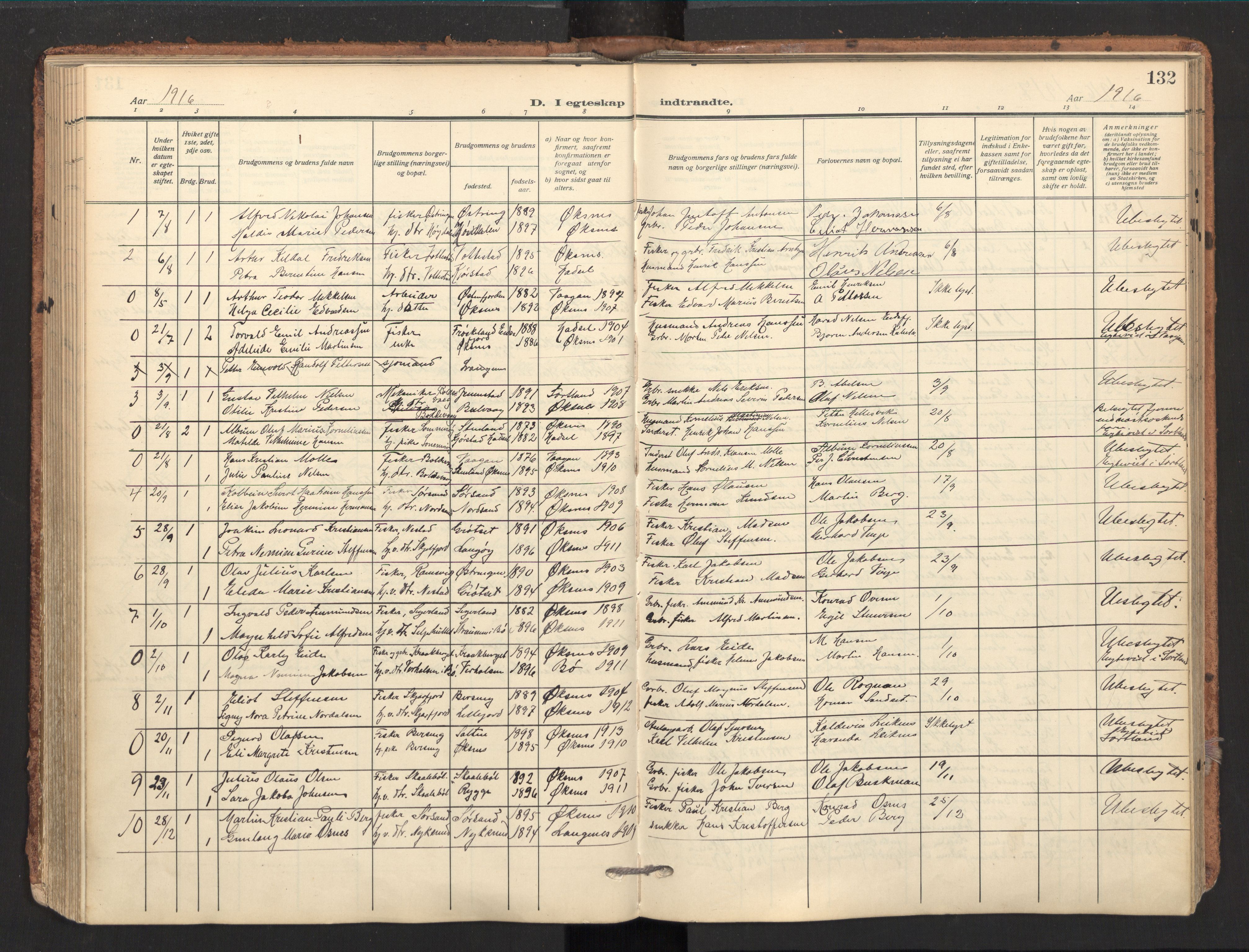 Ministerialprotokoller, klokkerbøker og fødselsregistre - Nordland, SAT/A-1459/893/L1343: Parish register (official) no. 893A15, 1914-1928, p. 132