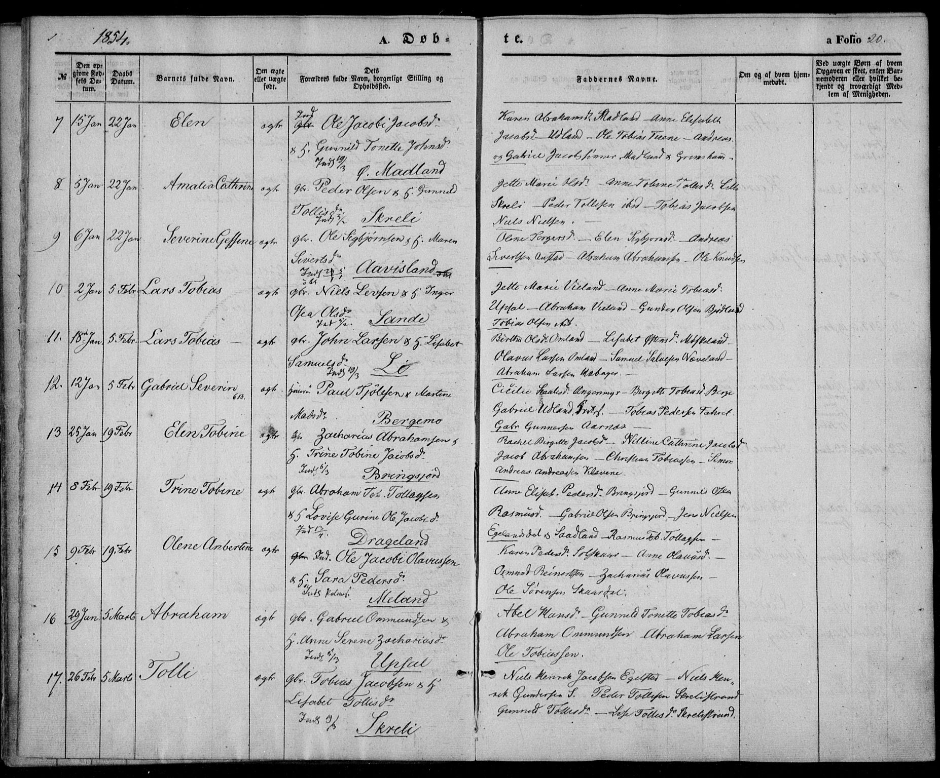 Lyngdal sokneprestkontor, AV/SAK-1111-0029/F/Fa/Fac/L0009: Parish register (official) no. A 9, 1852-1864, p. 20