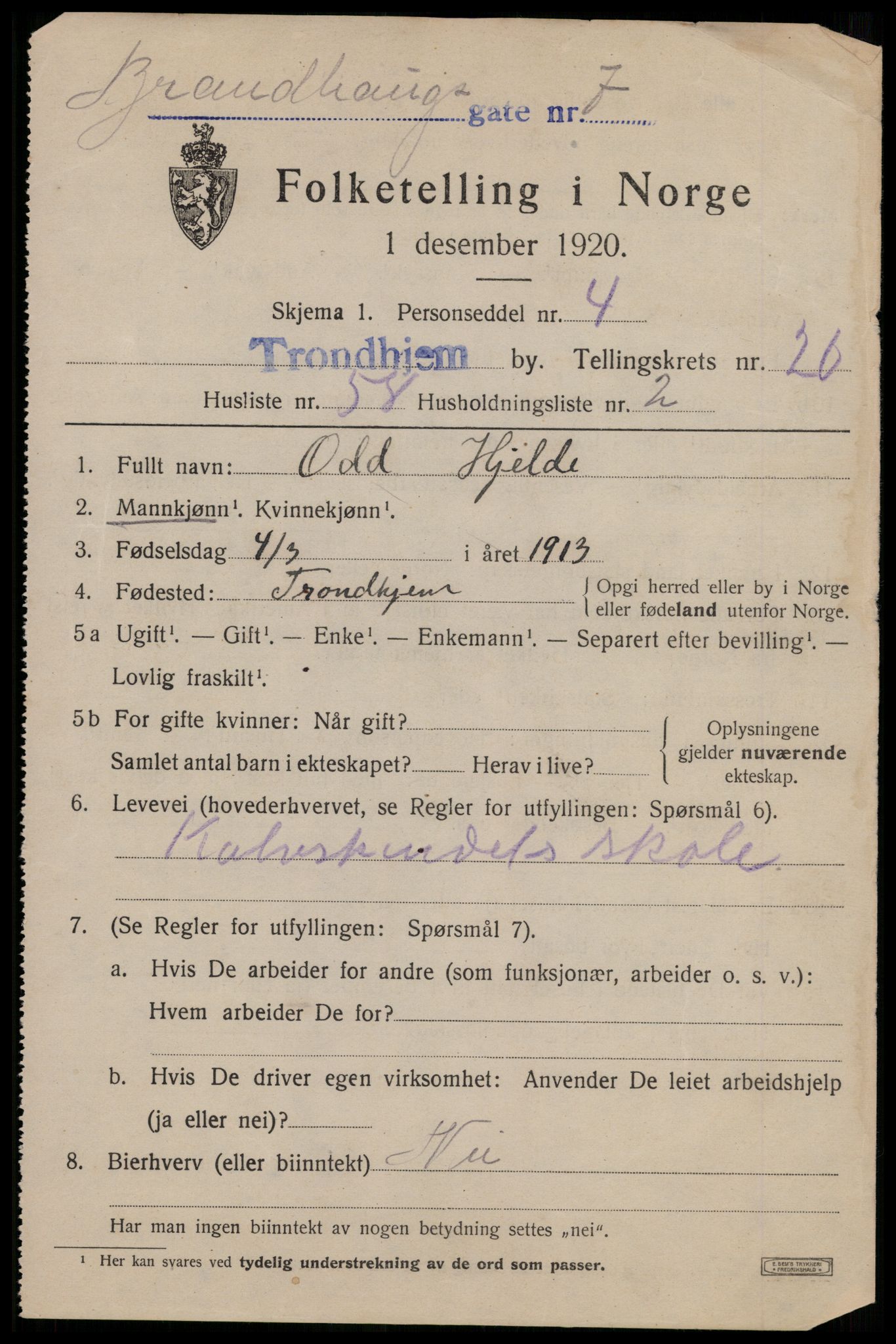 SAT, 1920 census for Trondheim, 1920, p. 61032