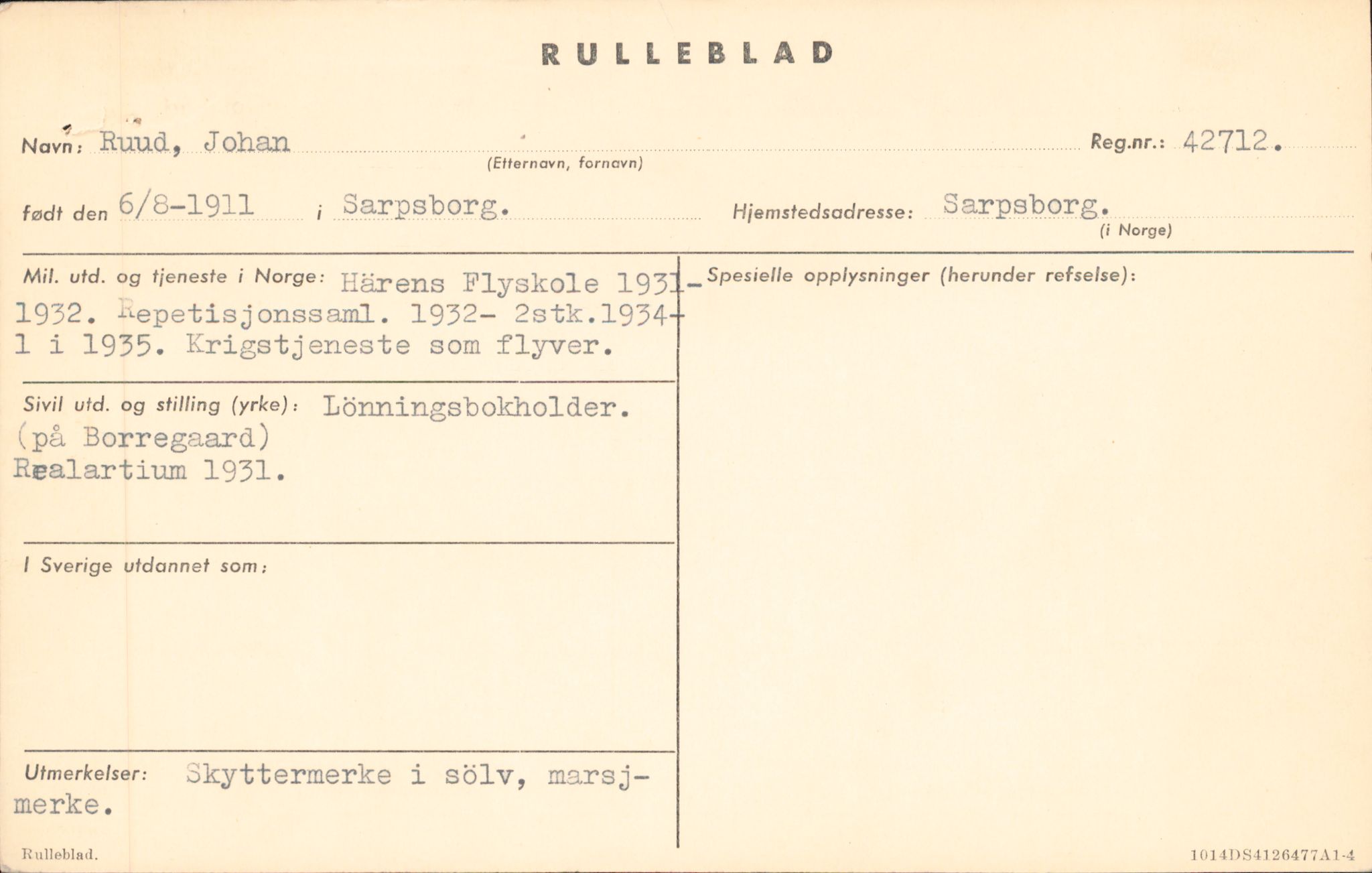 Forsvaret, Forsvarets overkommando/Luftforsvarsstaben, AV/RA-RAFA-4079/P/Pa/L0028: Personellpapirer, 1911, p. 56