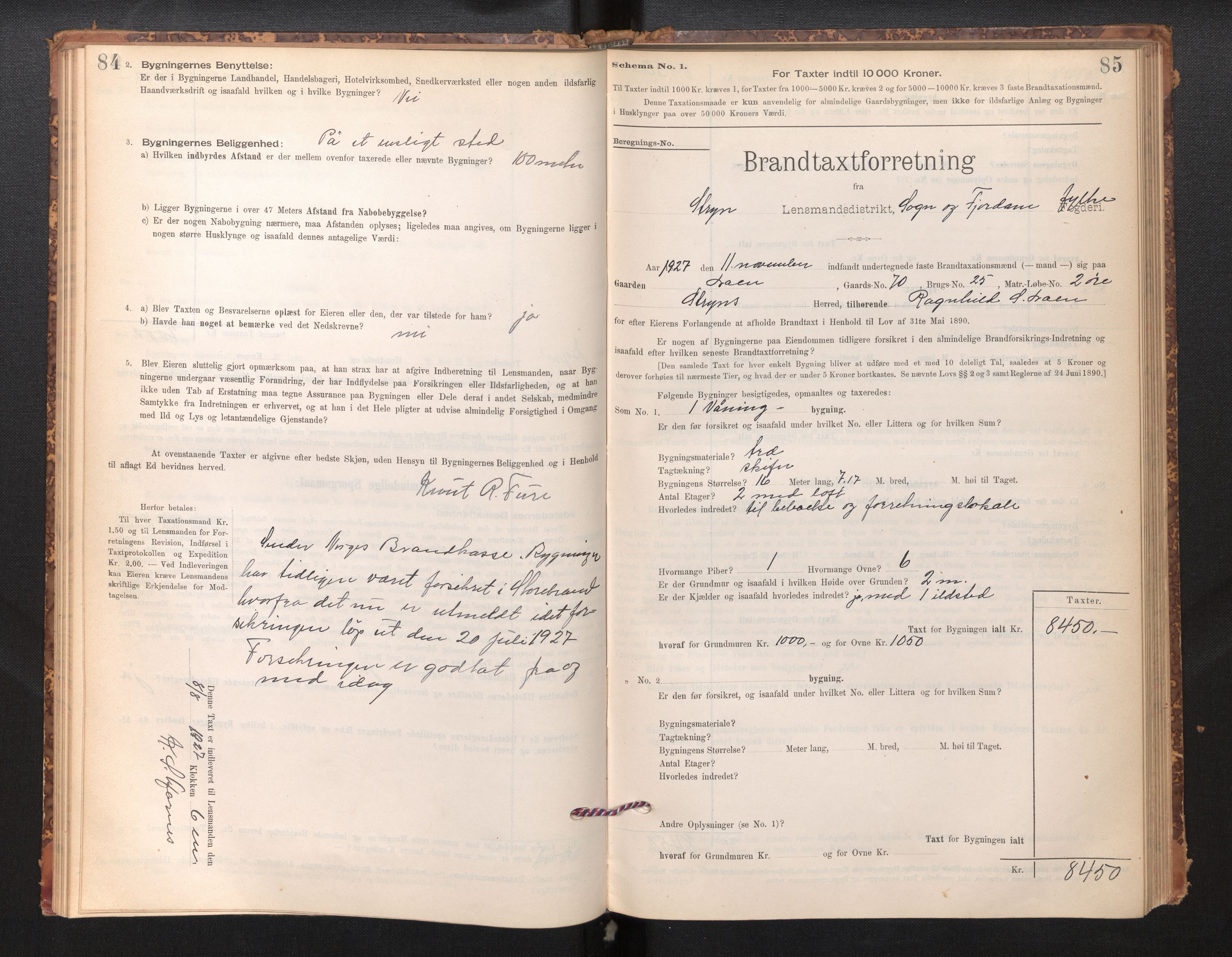 Lensmannen i Stryn og Innvik, SAB/A-30201/0012/L0002: Branntakstprotokoll, skjematakst, 1894-1942, p. 84-85