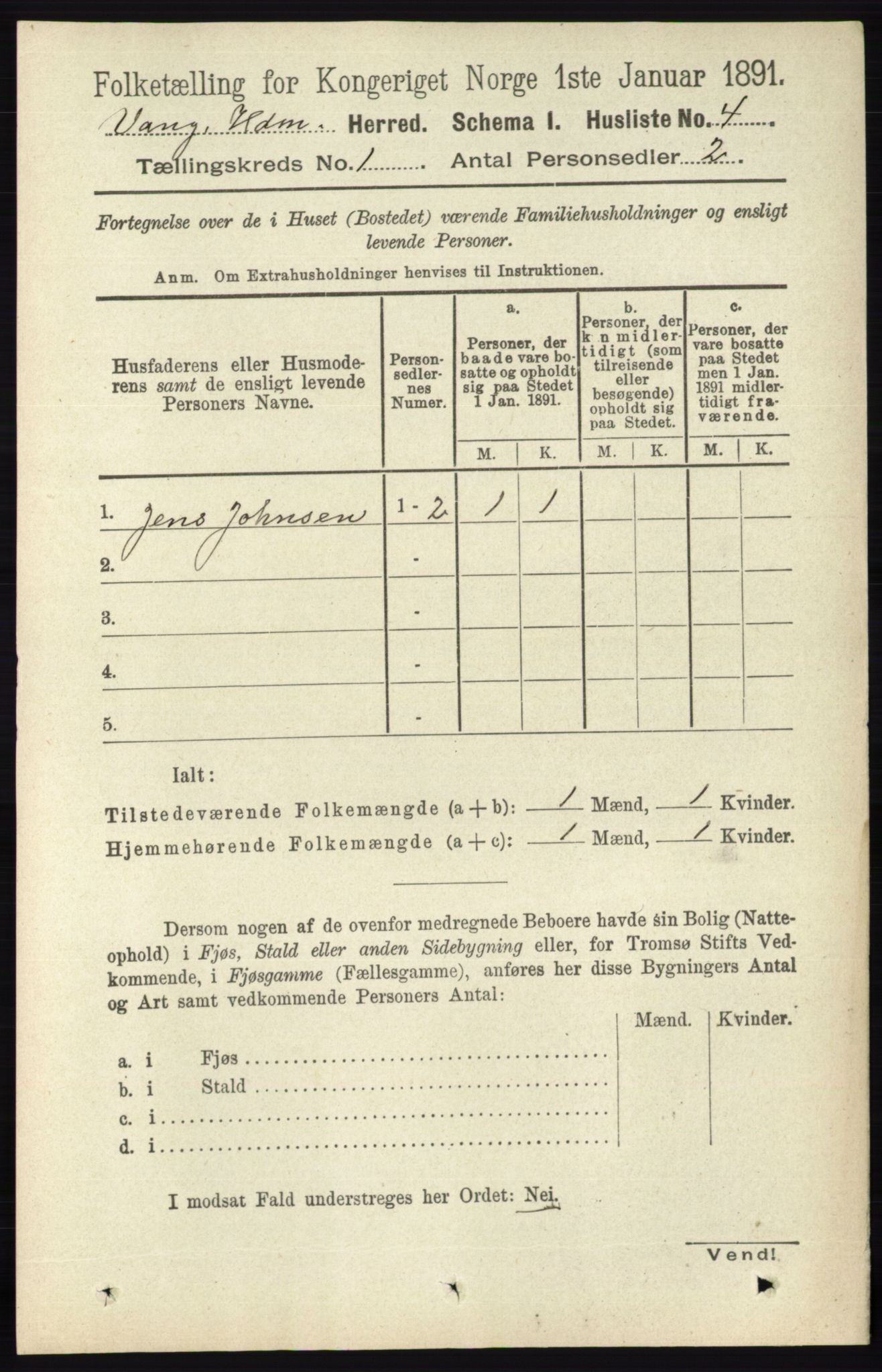 RA, 1891 census for 0414 Vang, 1891, p. 38