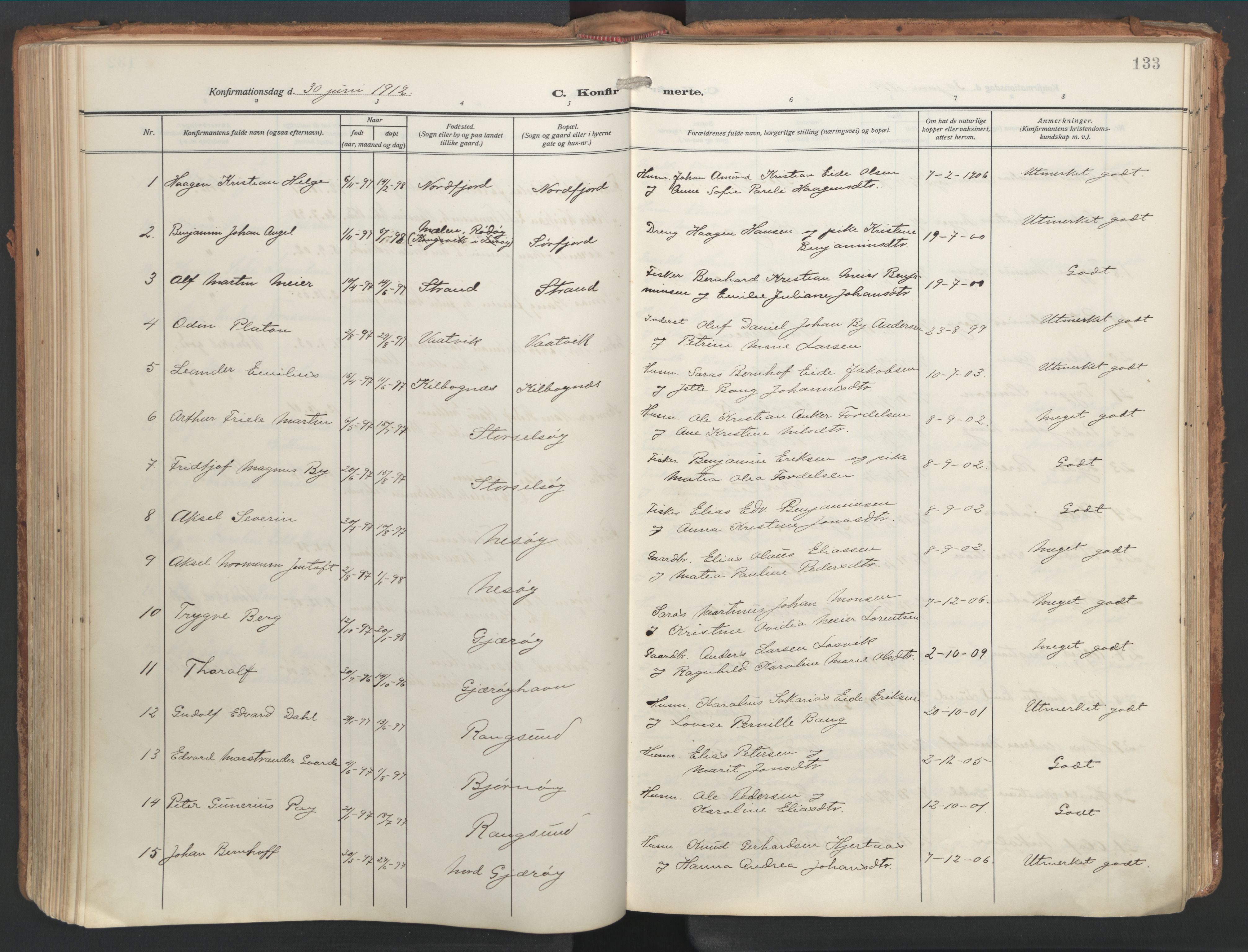 Ministerialprotokoller, klokkerbøker og fødselsregistre - Nordland, SAT/A-1459/841/L0614: Parish register (official) no. 841A17, 1911-1925, p. 133