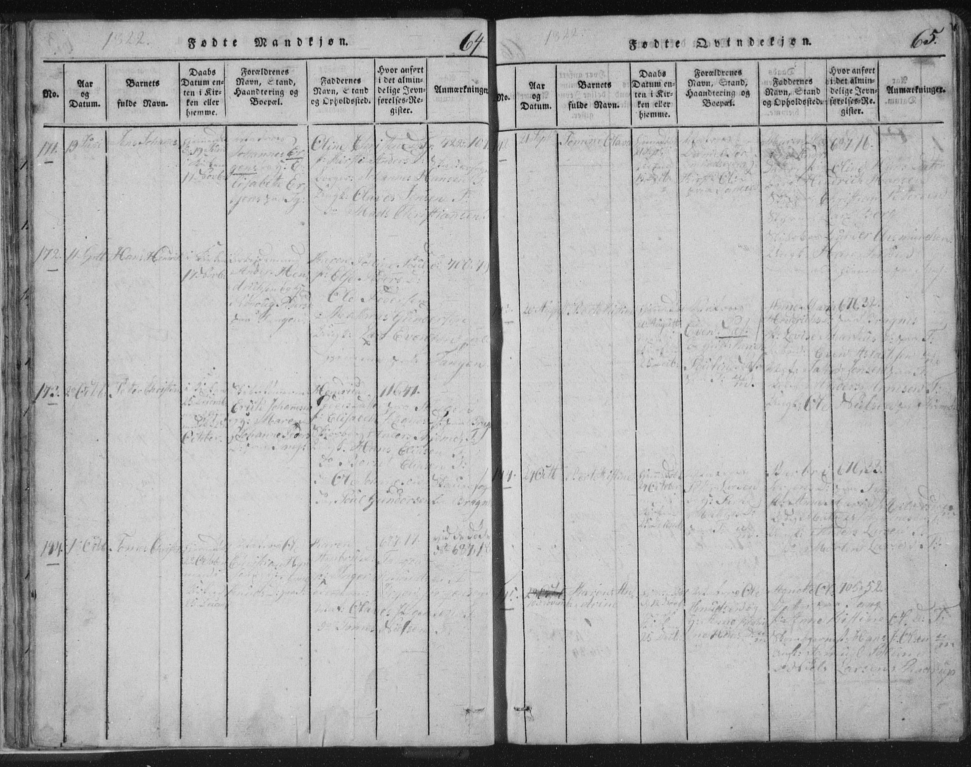 Strømsø kirkebøker, AV/SAKO-A-246/F/Fb/L0004: Parish register (official) no. II 4, 1814-1843, p. 64-65