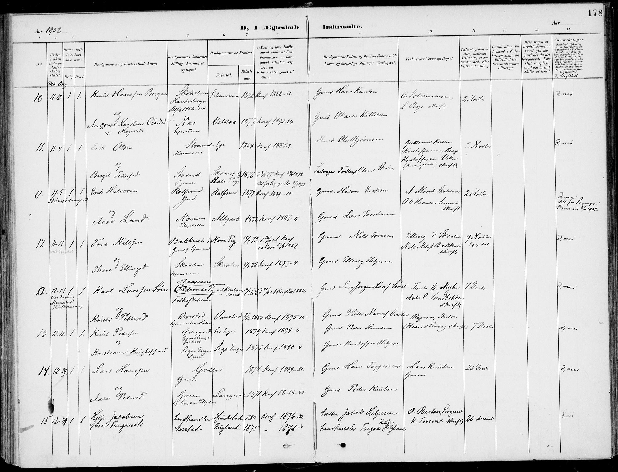 Sigdal kirkebøker, AV/SAKO-A-245/F/Fb/L0002: Parish register (official) no. II 2, 1901-1914, p. 178