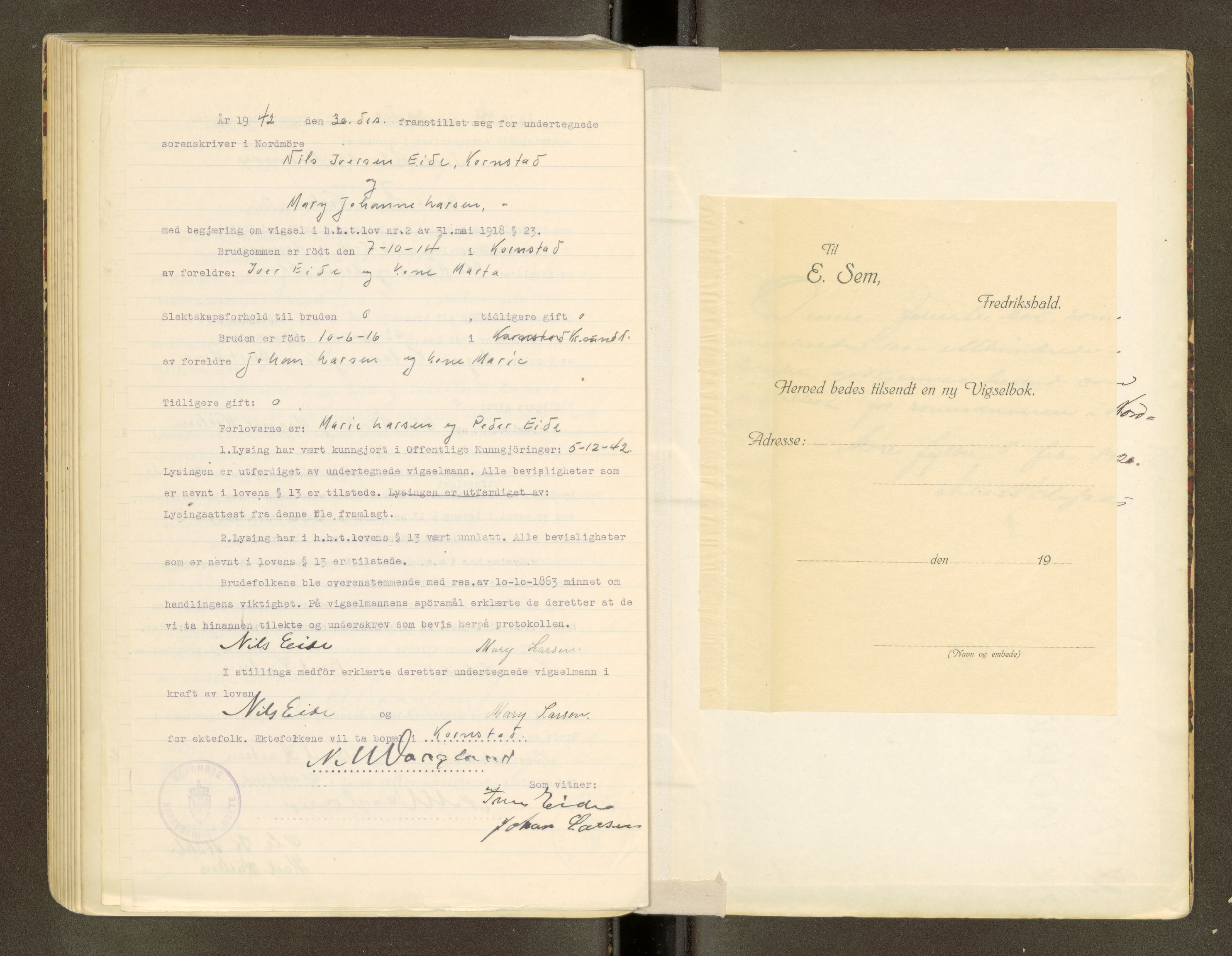 Nordmøre sorenskriveri, SAT/A-4132/1/6/6D/L0001: Vigselsbok, 1919-1942