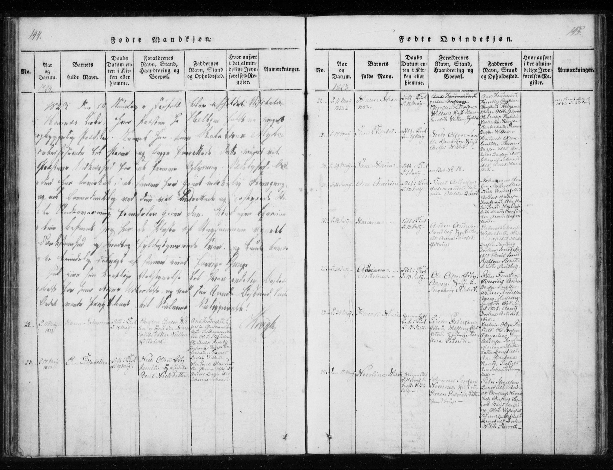 Ministerialprotokoller, klokkerbøker og fødselsregistre - Nordland, AV/SAT-A-1459/825/L0353: Parish register (official) no. 825A07, 1820-1826, p. 144-145