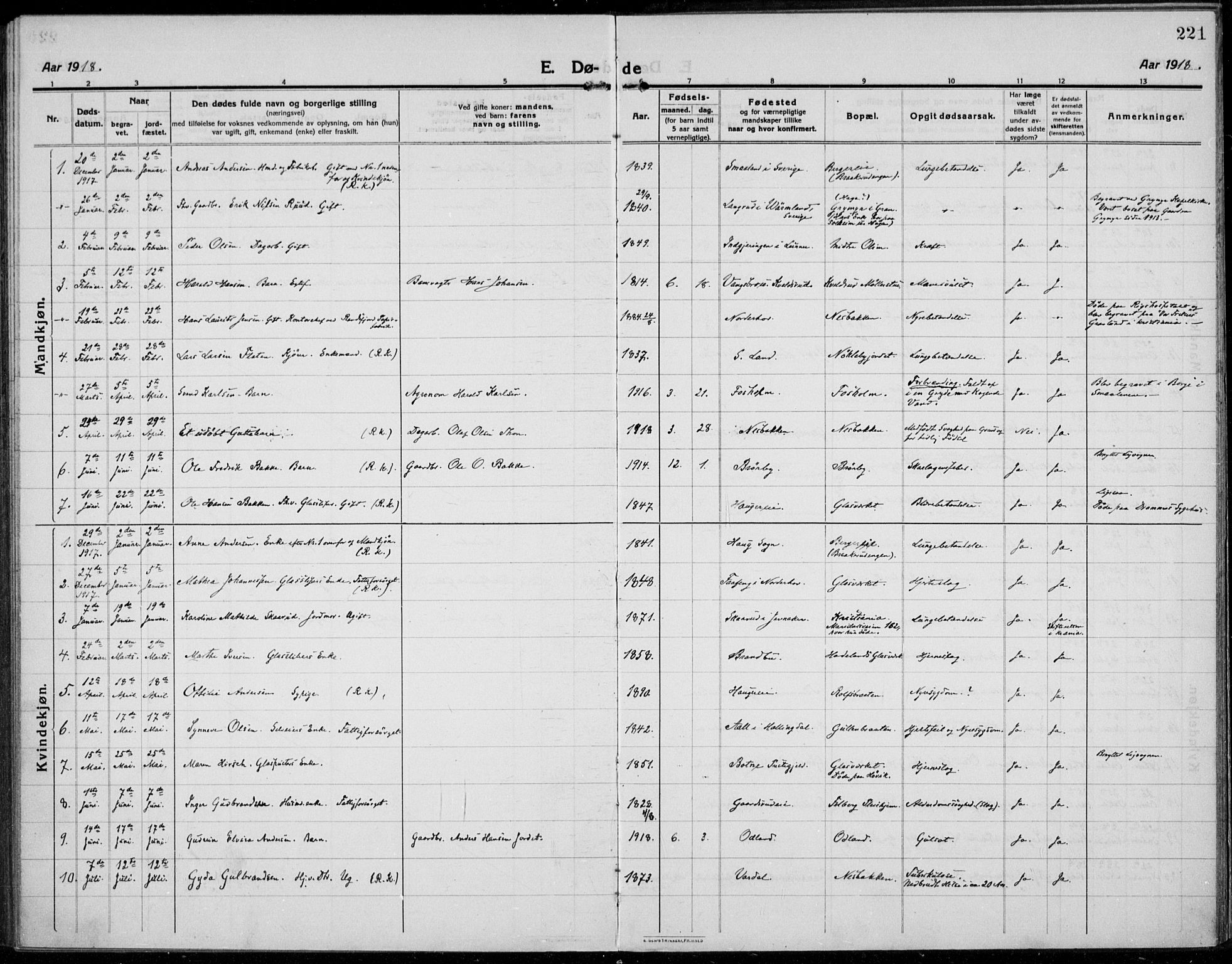 Jevnaker prestekontor, AV/SAH-PREST-116/H/Ha/Haa/L0012: Parish register (official) no. 12, 1914-1924, p. 221