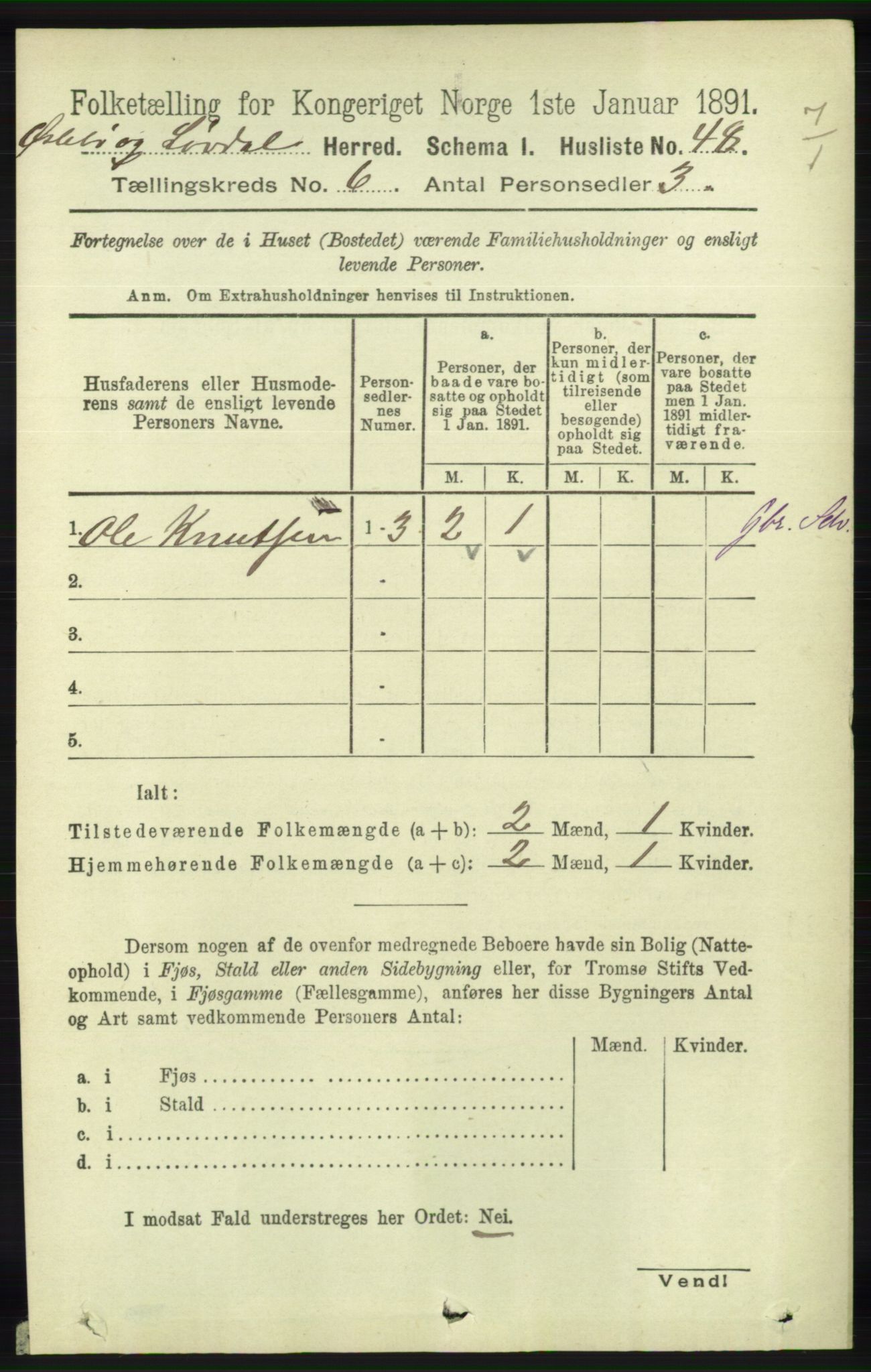 RA, 1891 census for 1021 Øyslebø og Laudal, 1891, p. 1693