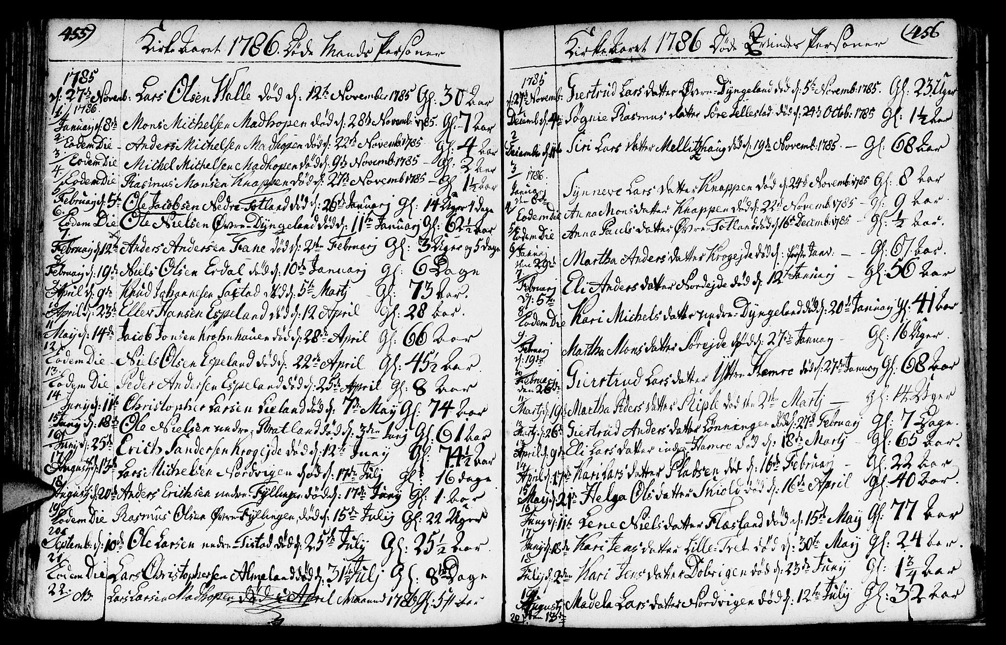 Fana Sokneprestembete, SAB/A-75101/H/Haa/Haaa/L0005: Parish register (official) no. A 5, 1773-1799, p. 455-456