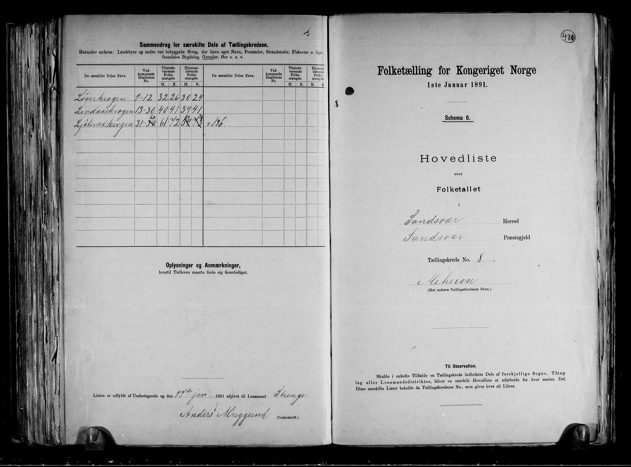 RA, 1891 census for 0629 Sandsvær, 1891, p. 23