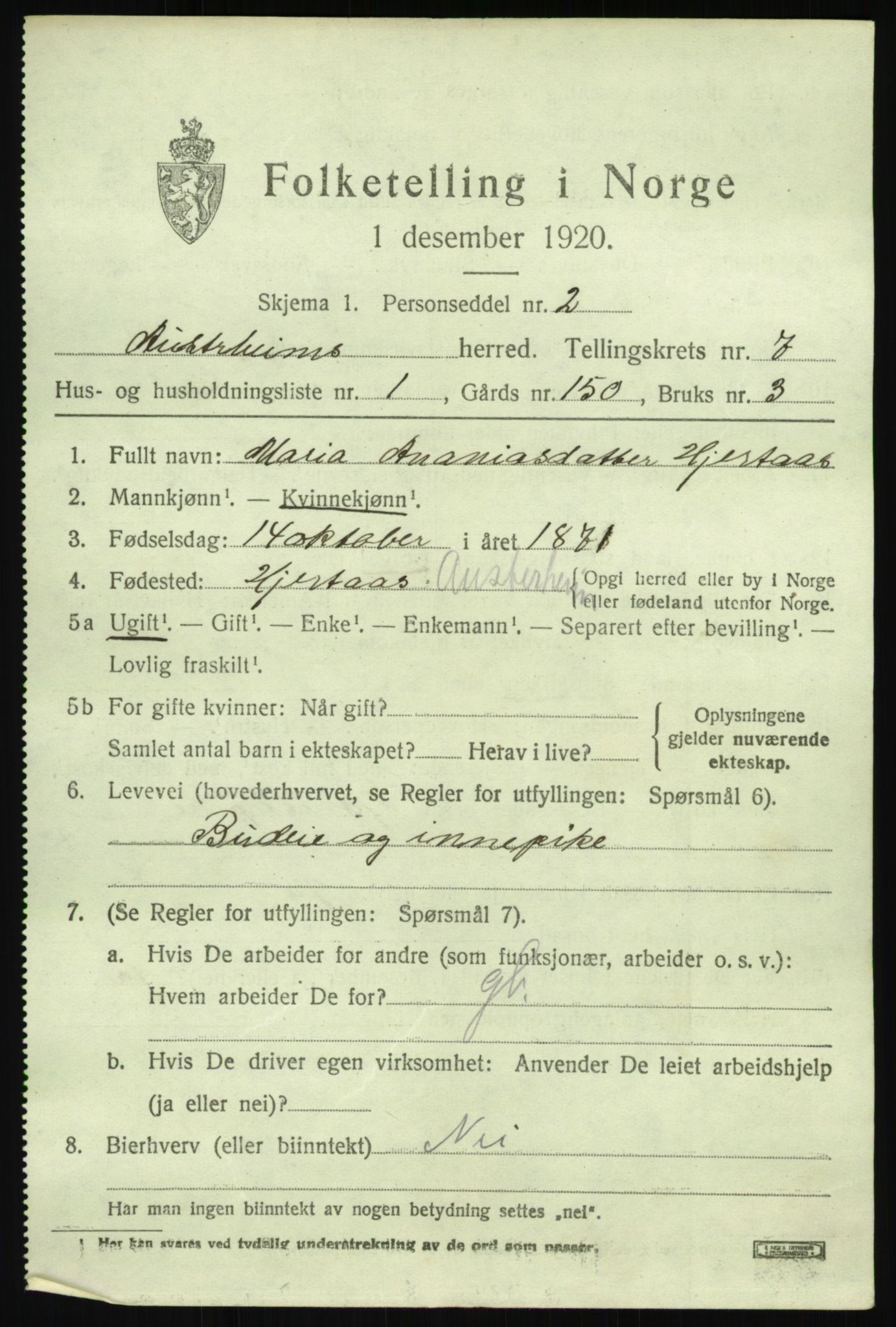 SAB, 1920 census for Austrheim, 1920, p. 2700