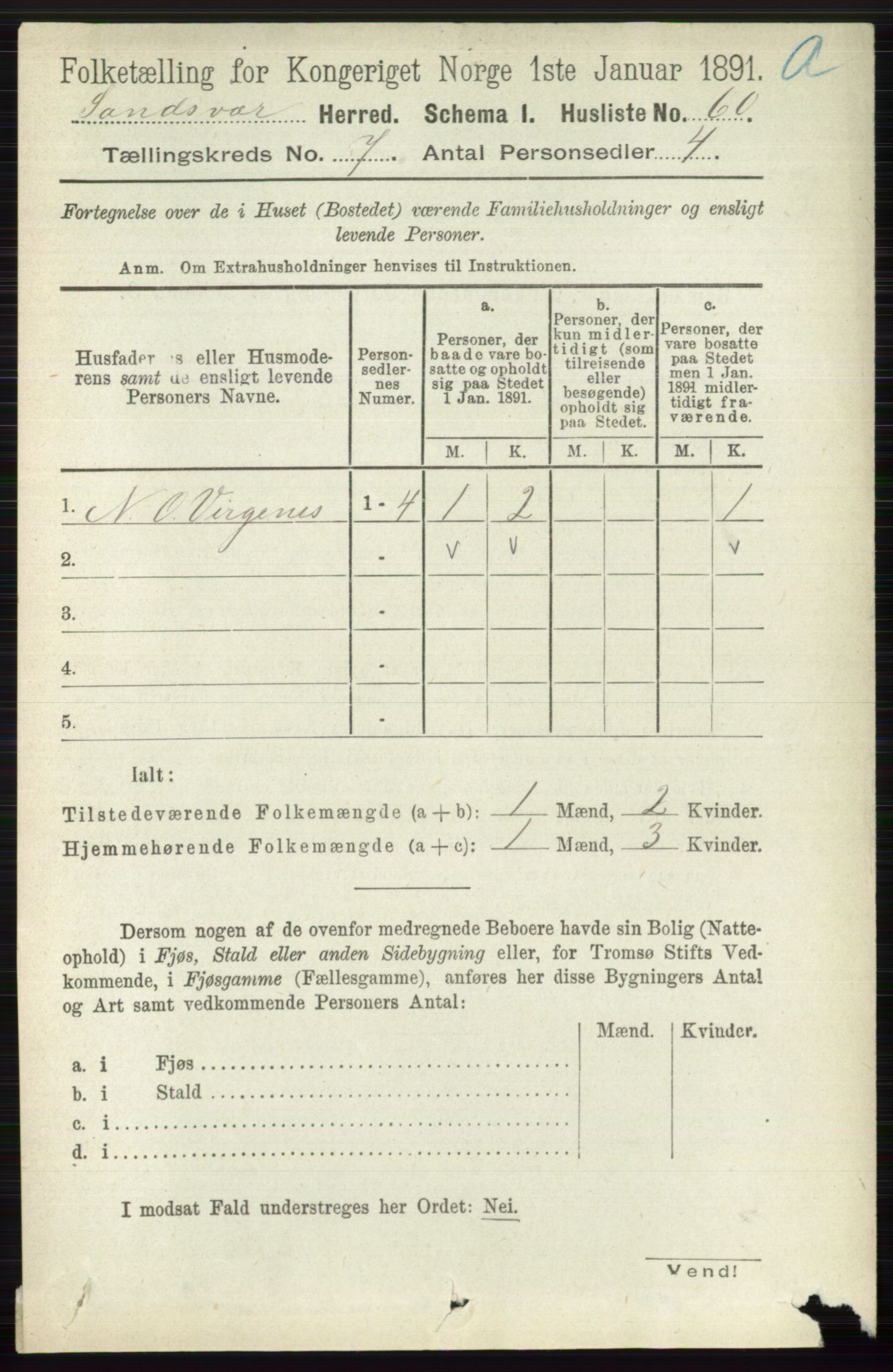 RA, 1891 census for 0629 Sandsvær, 1891, p. 3980