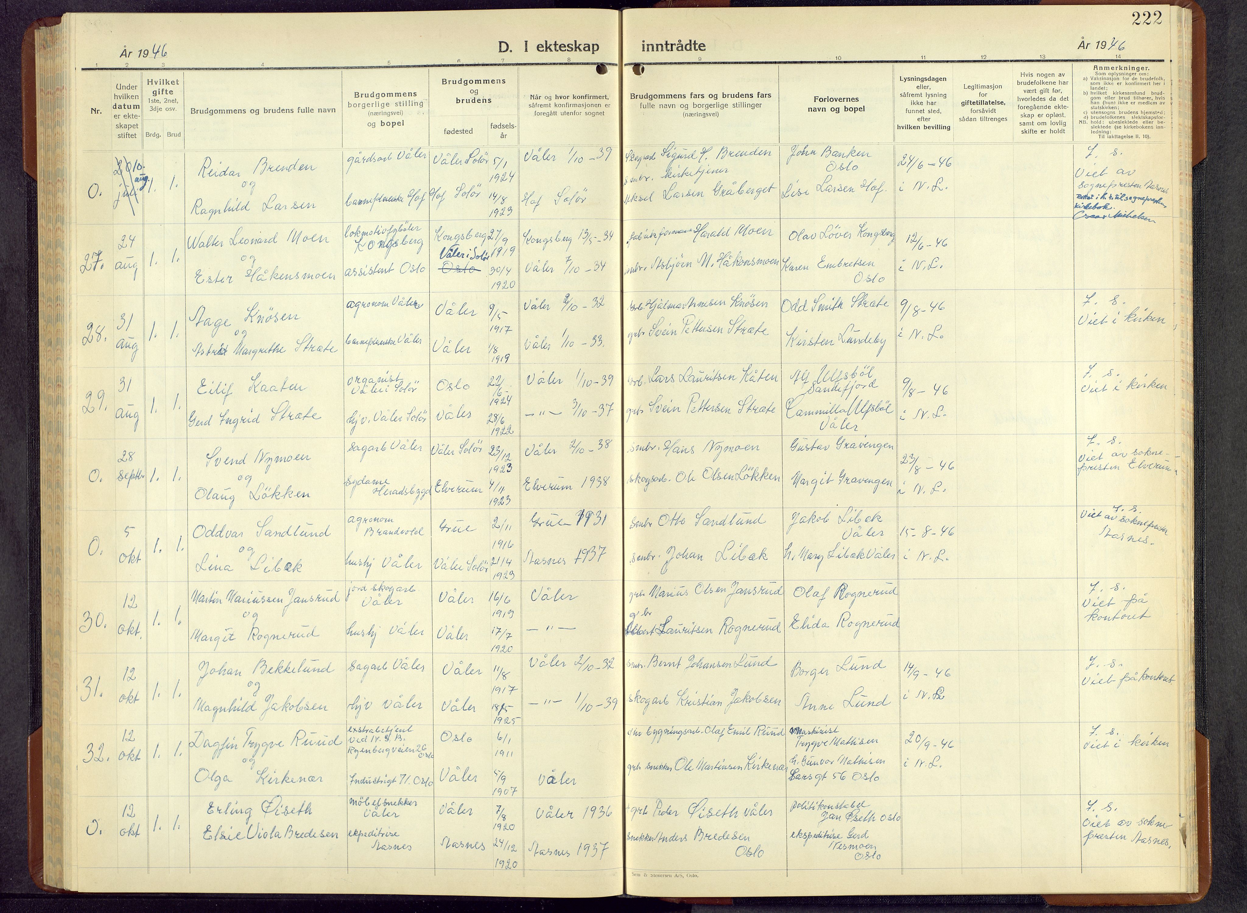 Våler prestekontor, Hedmark, SAH/PREST-040/H/Ha/Hab/L0007: Parish register (copy) no. 7, 1940-1957, p. 222