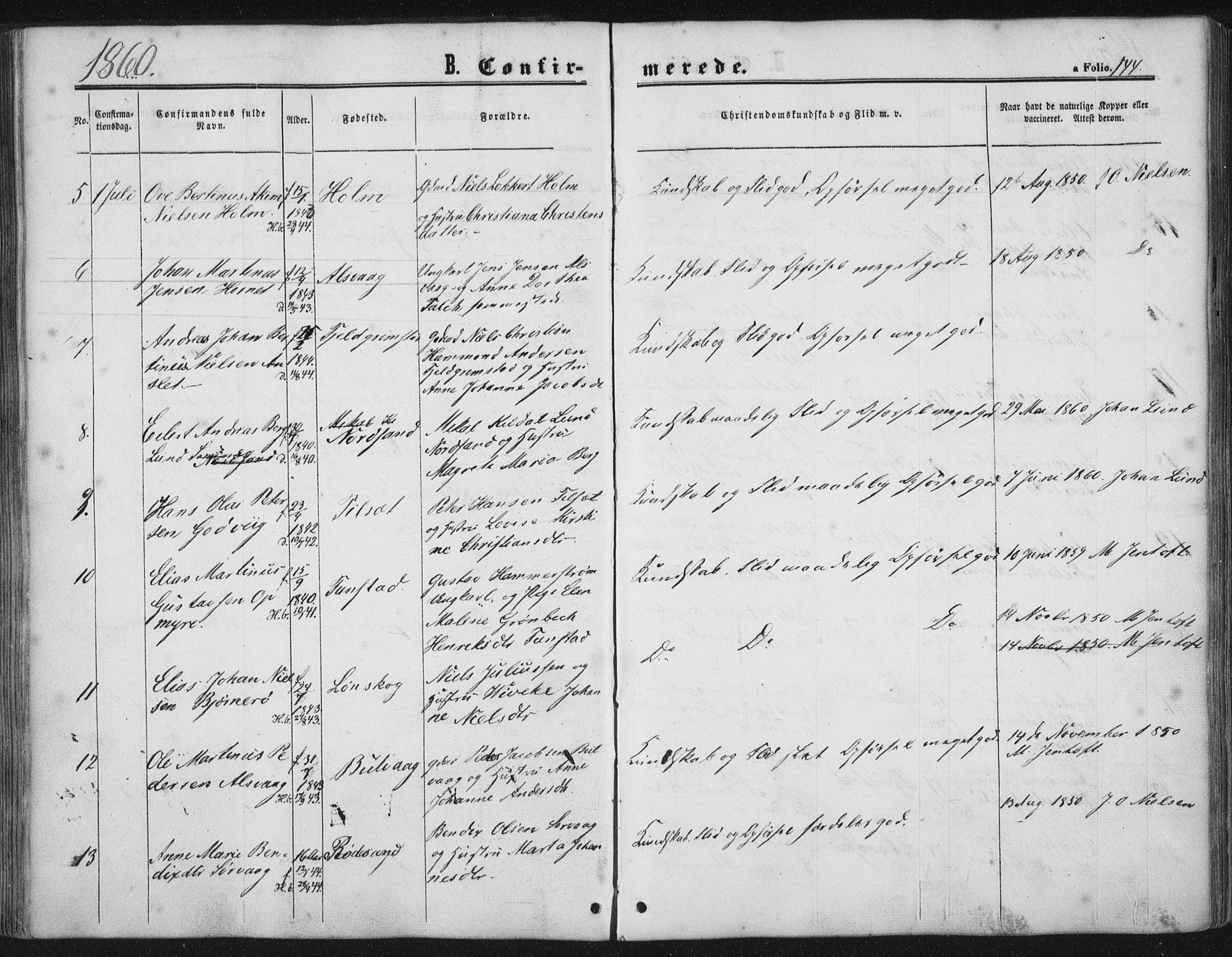 Ministerialprotokoller, klokkerbøker og fødselsregistre - Nordland, AV/SAT-A-1459/893/L1333: Parish register (official) no. 893A06, 1858-1866, p. 144