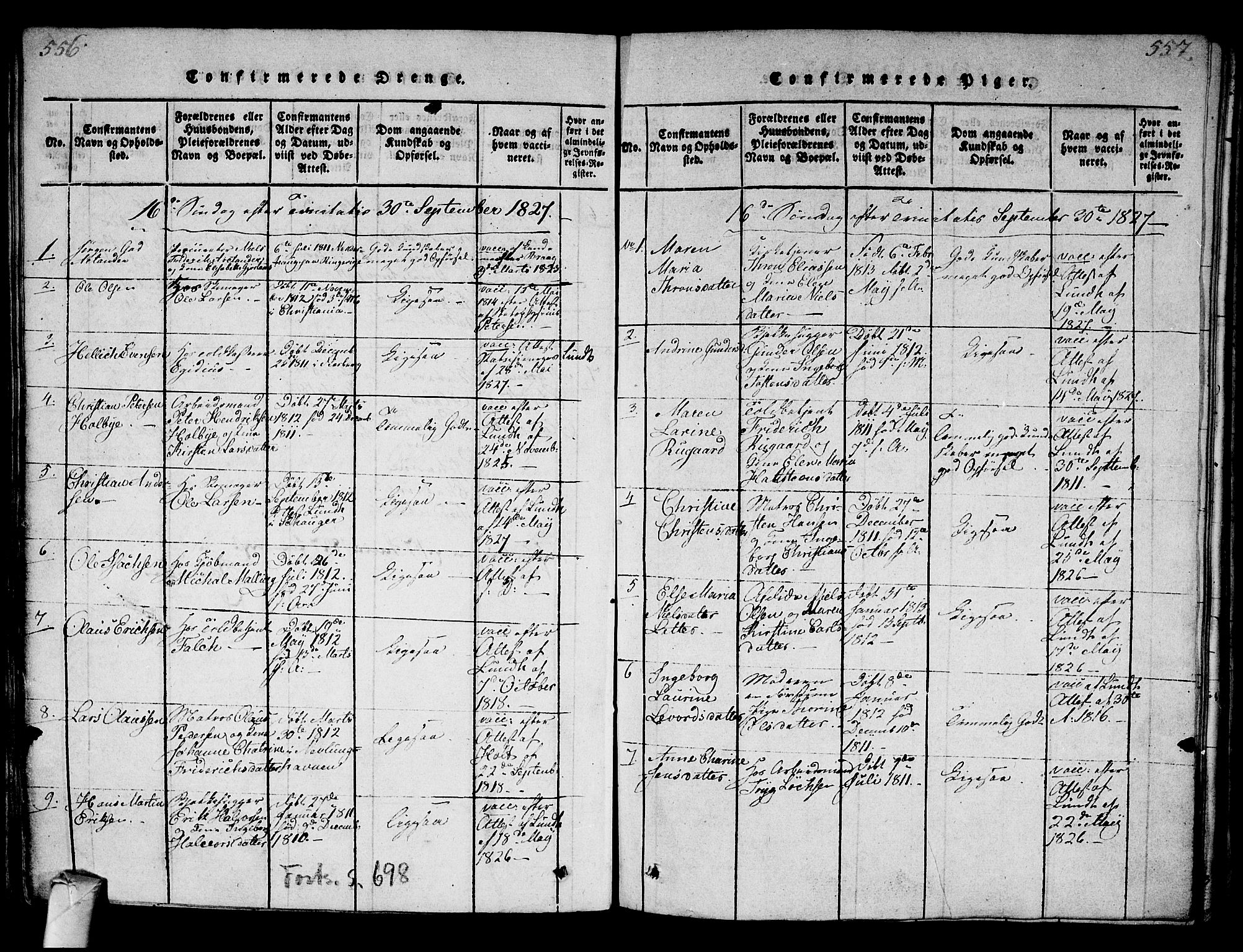 Strømsø kirkebøker, SAKO/A-246/G/Ga/L0001: Parish register (copy) no. 1, 1815-1829, p. 556-557