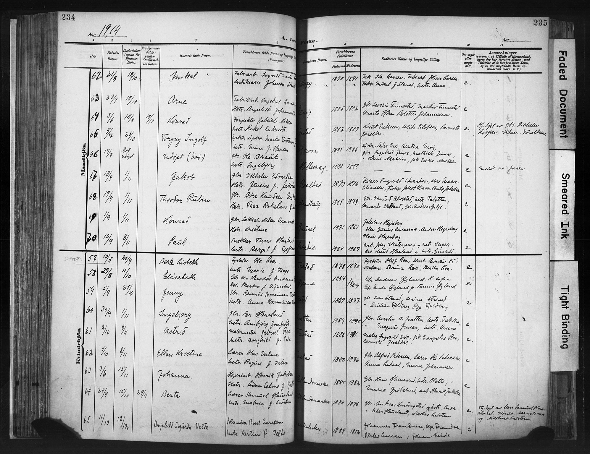 Hetland sokneprestkontor, SAST/A-101826/30/30BA/L0013: Parish register (official) no. A 13, 1904-1918, p. 234-235