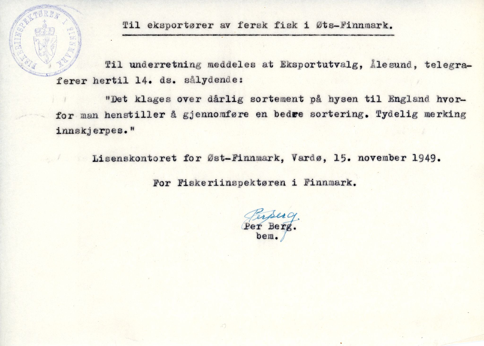 Vardø Fiskersamvirkelag, VAMU/A-0037/D/Da/L0002: Korrespondanse Er-Fi, 1946-1951