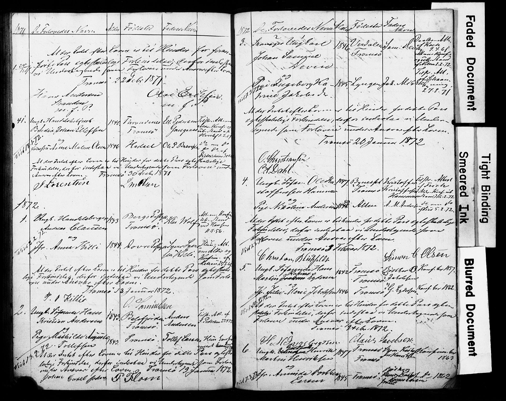 Tromsø sokneprestkontor/stiftsprosti/domprosti, AV/SATØ-S-1343/H/Hc/L0097: Banns register no. 97, 1851-1872