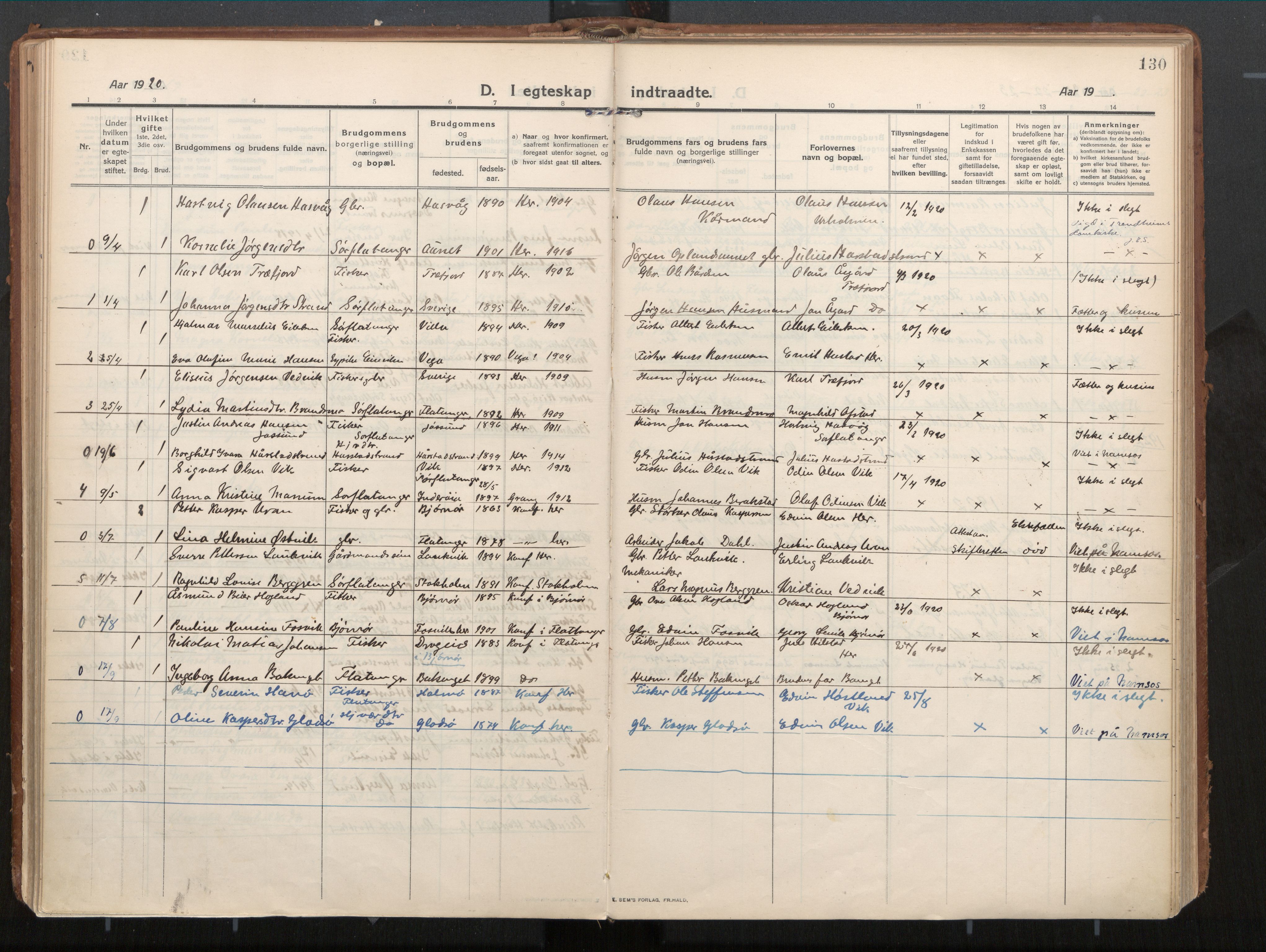 Ministerialprotokoller, klokkerbøker og fødselsregistre - Nord-Trøndelag, AV/SAT-A-1458/771/L0598: Parish register (official) no. 771A05, 1911-1937, p. 130